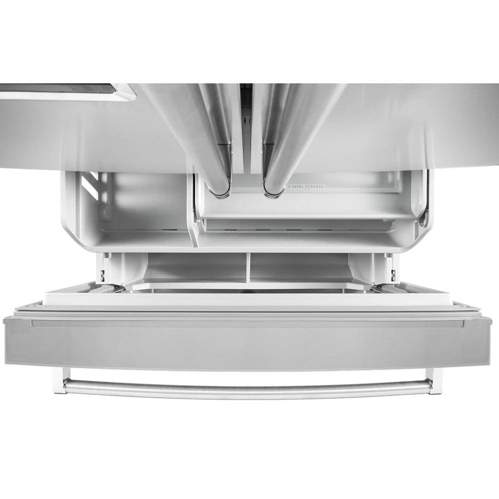 Refrigerador francés con dispensador de hielo y agua de 23.8 pies cúbicos con puerta francesa de 3 puertas y profundidad de mostrador de KitchenAid (Acero inoxidable con acabado PRINTSHIELD) KRFC704FPS