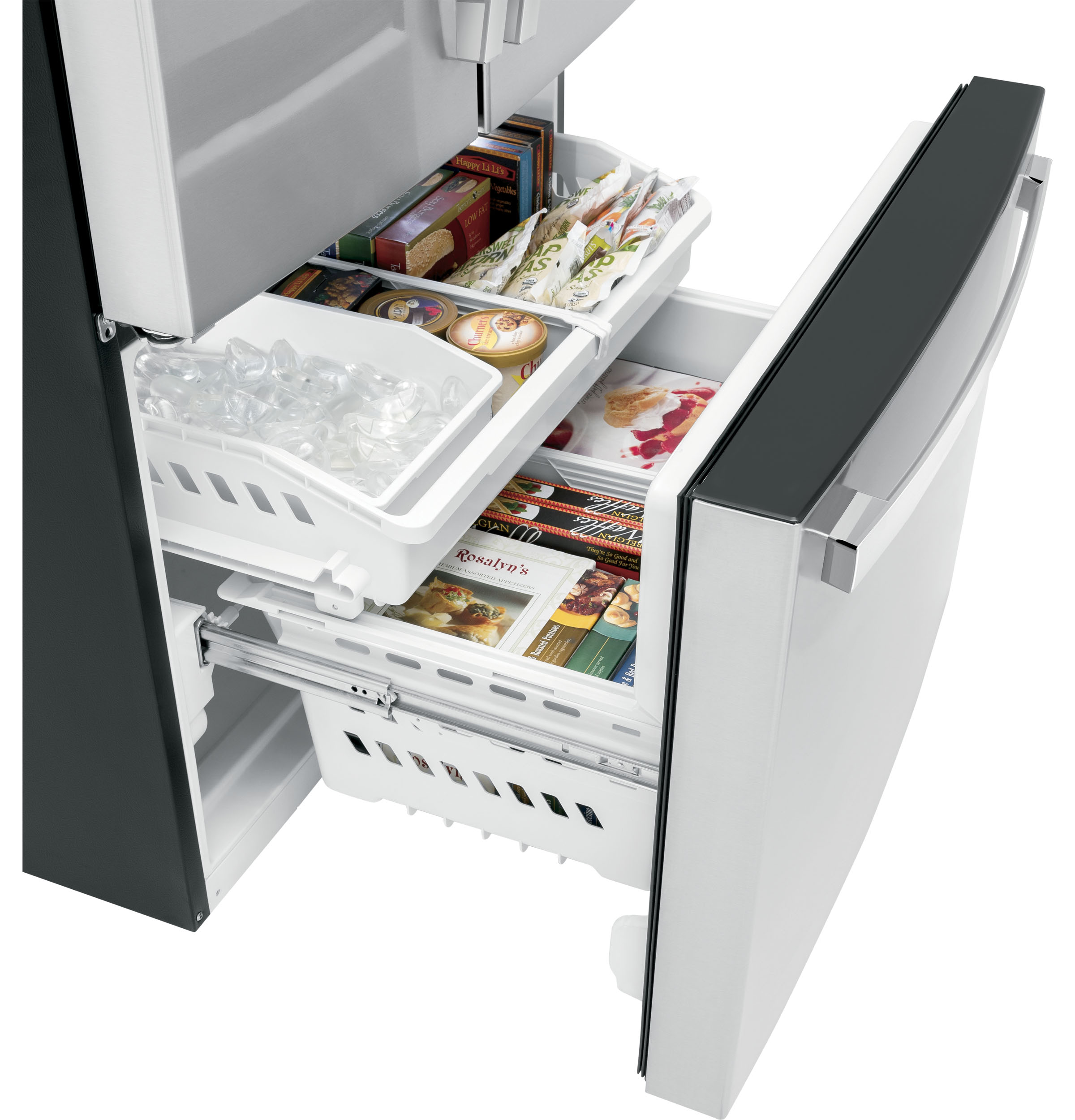 Refrigerador francés de 3 puertas y 21.9 pies cúbicos de profundidad de mostrador con fábrica de hielo y dispensador de agua (acero inoxidable) certificado ENERGY STAR