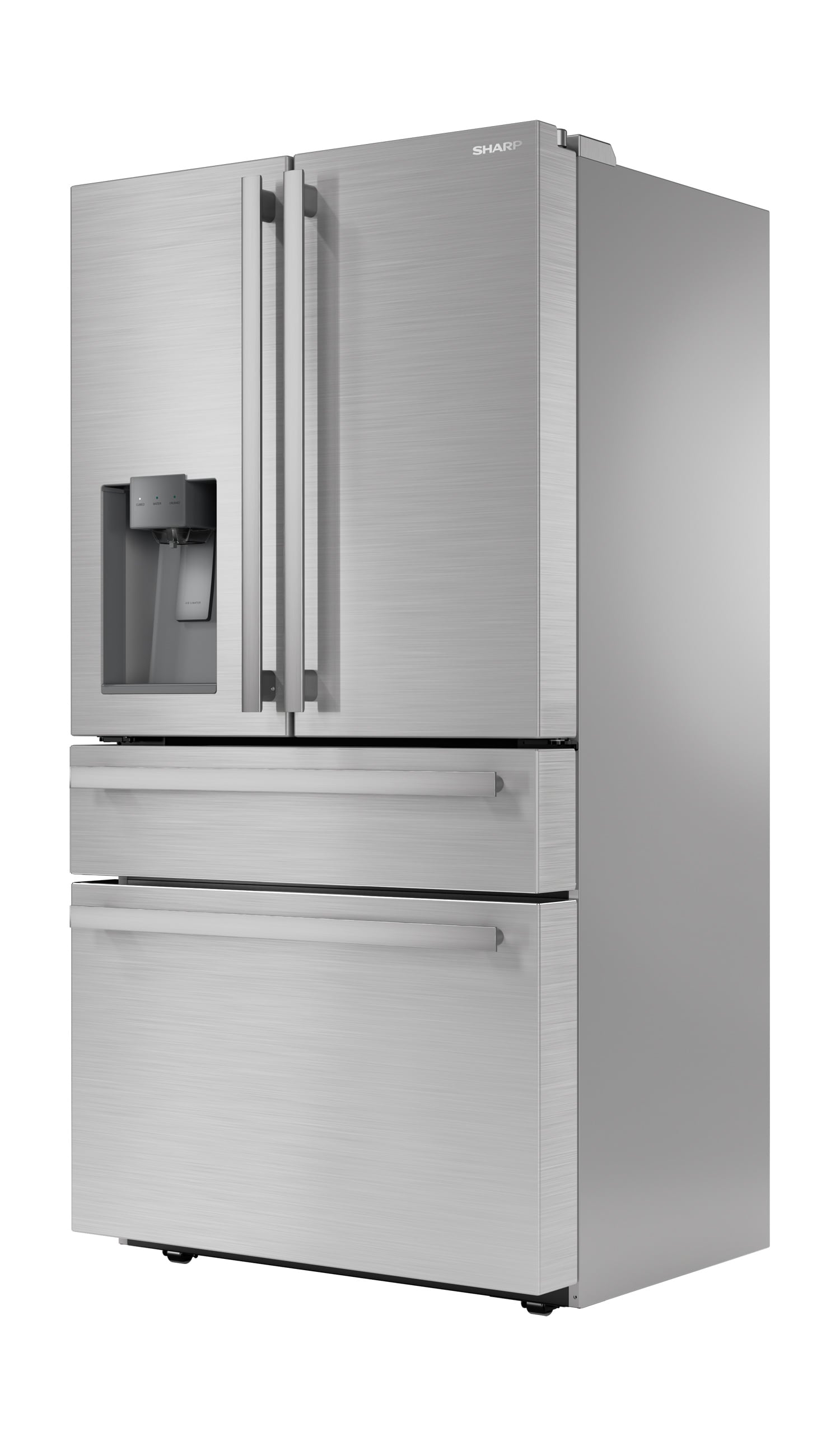 Refrigerador francés de 4 puertas Sharp de 21.6 pies cúbicos con dispensador de hielo y agua (acero inoxidable) certificado ENERGY STAR y profundidad de mostrador