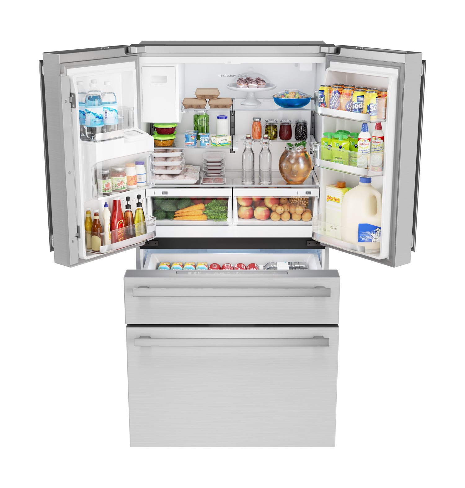 Refrigerador francés de 4 puertas Sharp de 21.6 pies cúbicos con dispensador de hielo y agua (acero inoxidable) certificado ENERGY STAR y profundidad de mostrador