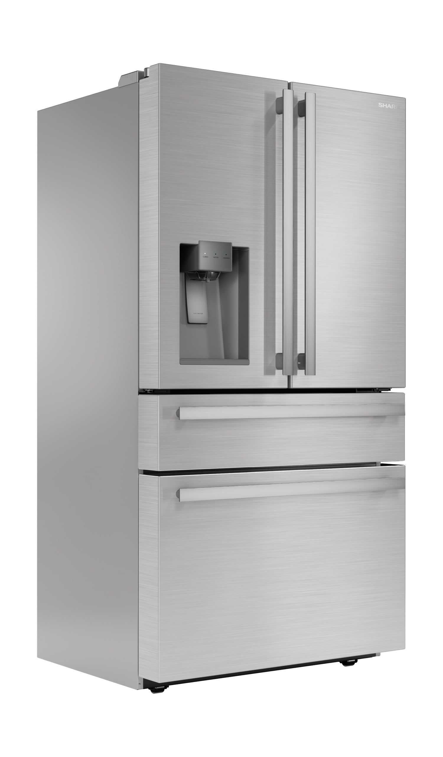Refrigerador francés de 4 puertas Sharp de 21.6 pies cúbicos con dispensador de hielo y agua (acero inoxidable) certificado ENERGY STAR y profundidad de mostrador