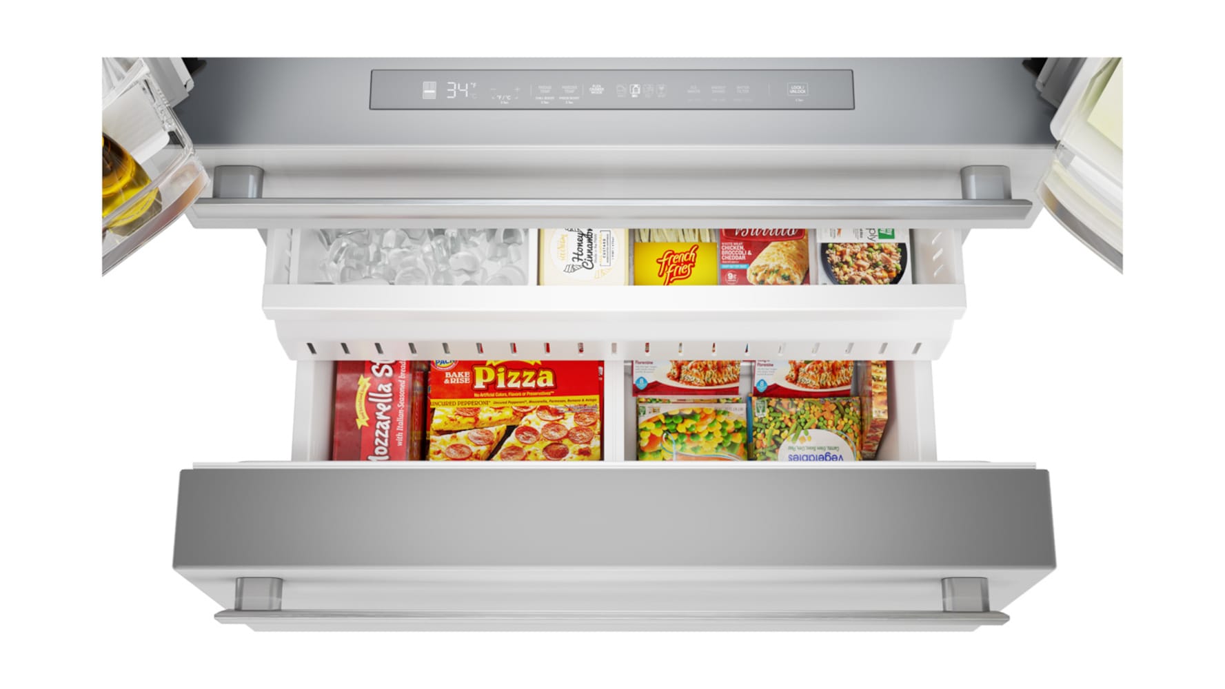 Refrigerador francés de 4 puertas Sharp de 21.6 pies cúbicos con dispensador de hielo y agua (acero inoxidable) certificado ENERGY STAR y profundidad de mostrador