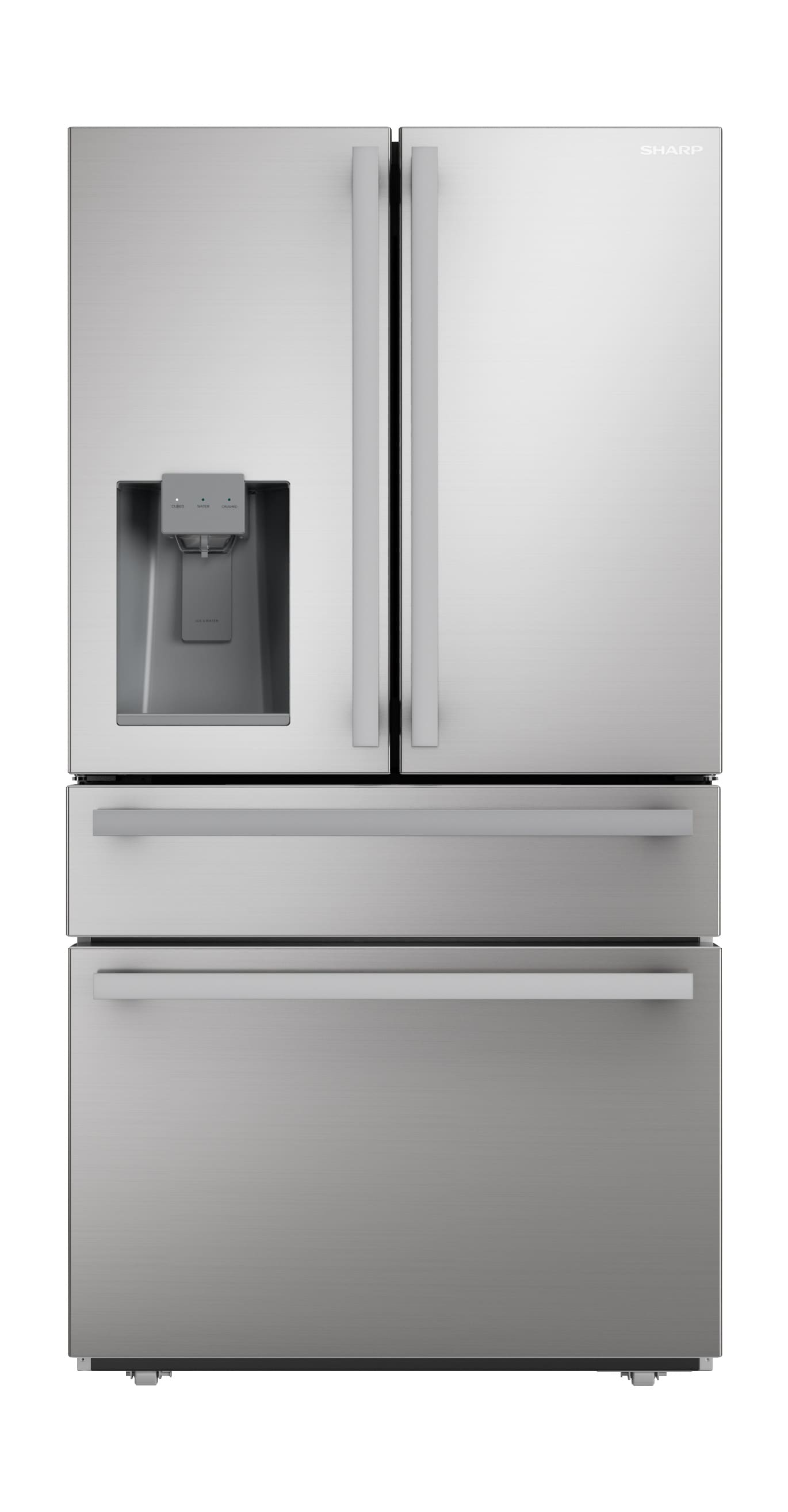 Refrigerador francés de 4 puertas Sharp de 21.6 pies cúbicos con dispensador de hielo y agua (acero inoxidable) certificado ENERGY STAR y profundidad de mostrador