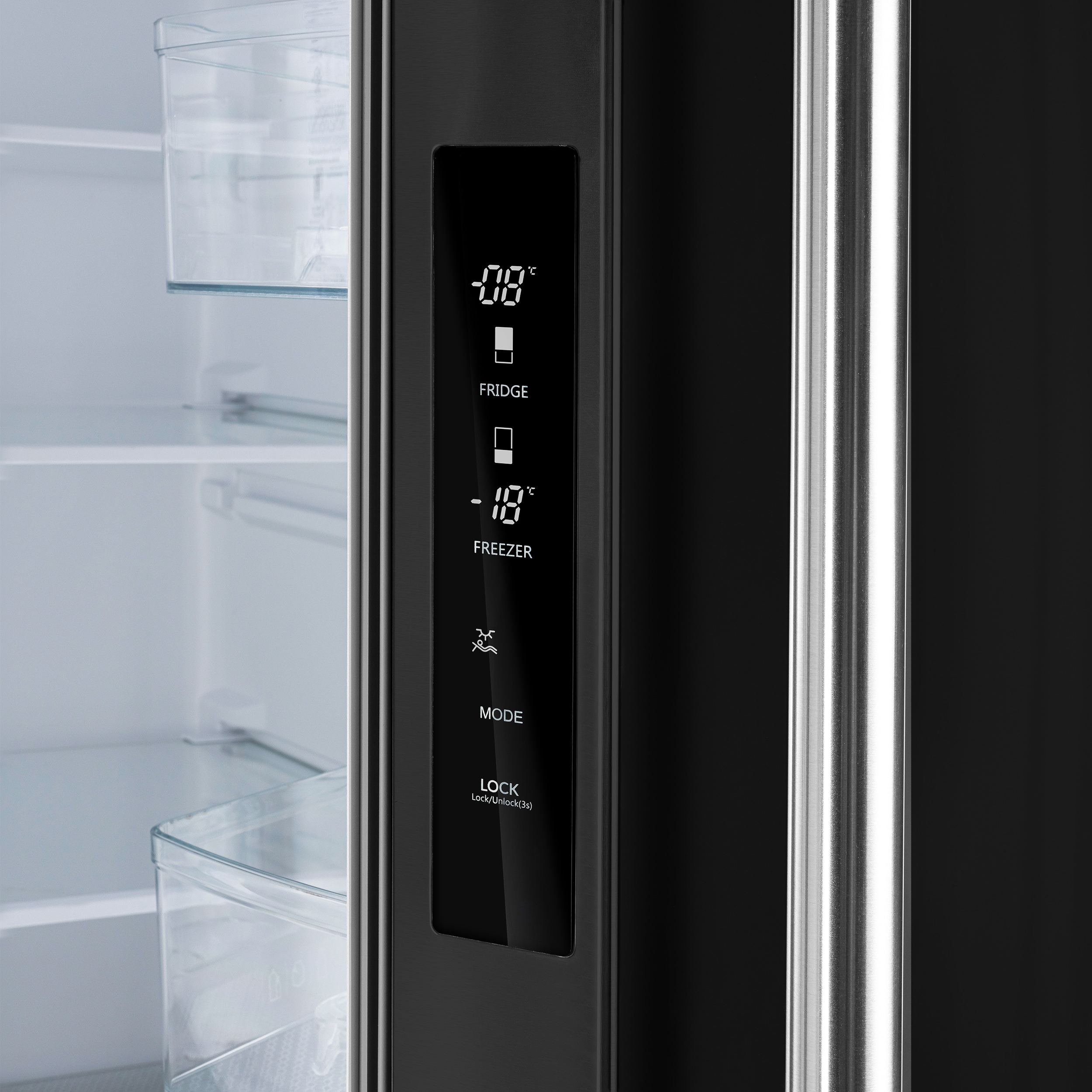 Refrigerador francés de puertas triples de 17.5 pies cúbicos con máquina de hielo y dispensador de hielo, color negro - Certificado ENERGY STAR