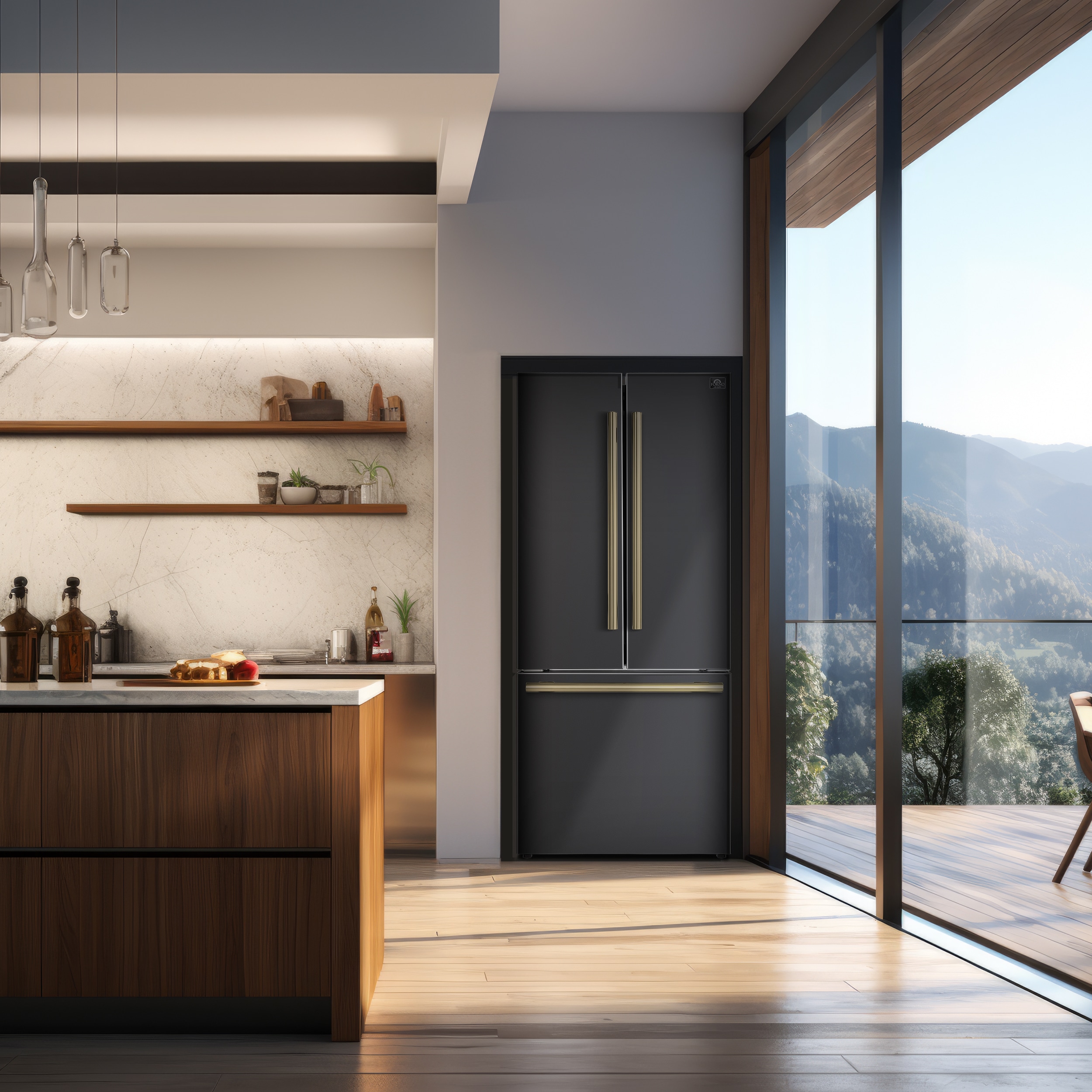 Refrigerador francés de puertas triples de 17.5 pies cúbicos con máquina de hielo y dispensador de hielo, color negro - Certificado ENERGY STAR