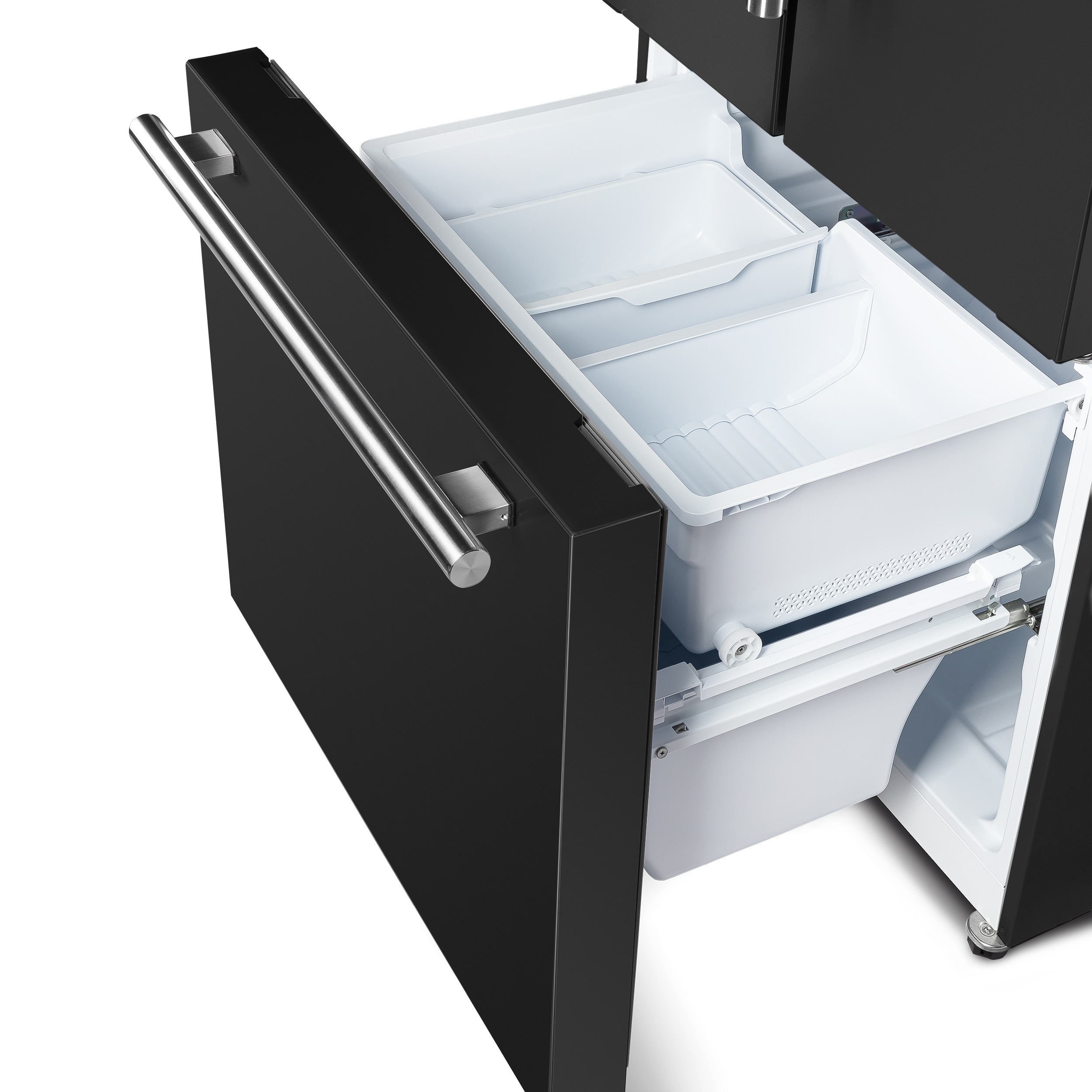 Refrigerador francés de puertas triples de 17.5 pies cúbicos con máquina de hielo y dispensador de hielo, color negro - Certificado ENERGY STAR