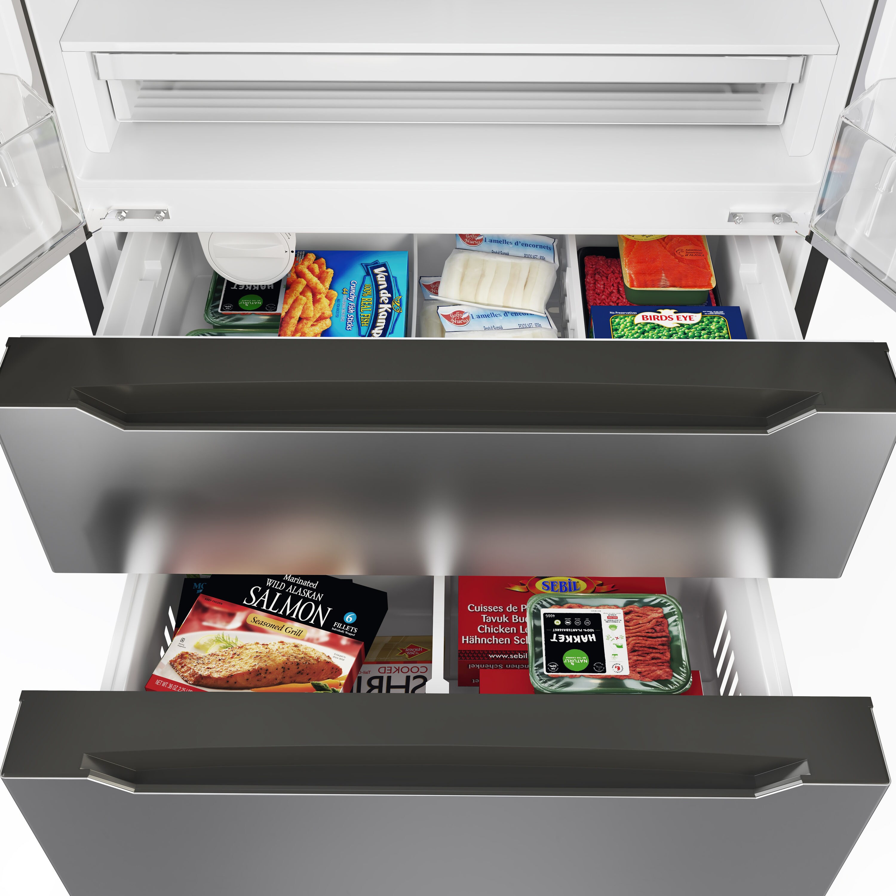 Refrigerador francés de 4 puertas con fabricador de hielo y acabado de acero inoxidable de KoolMore de 22.5 pies cúbicos de profundidad de mostrador