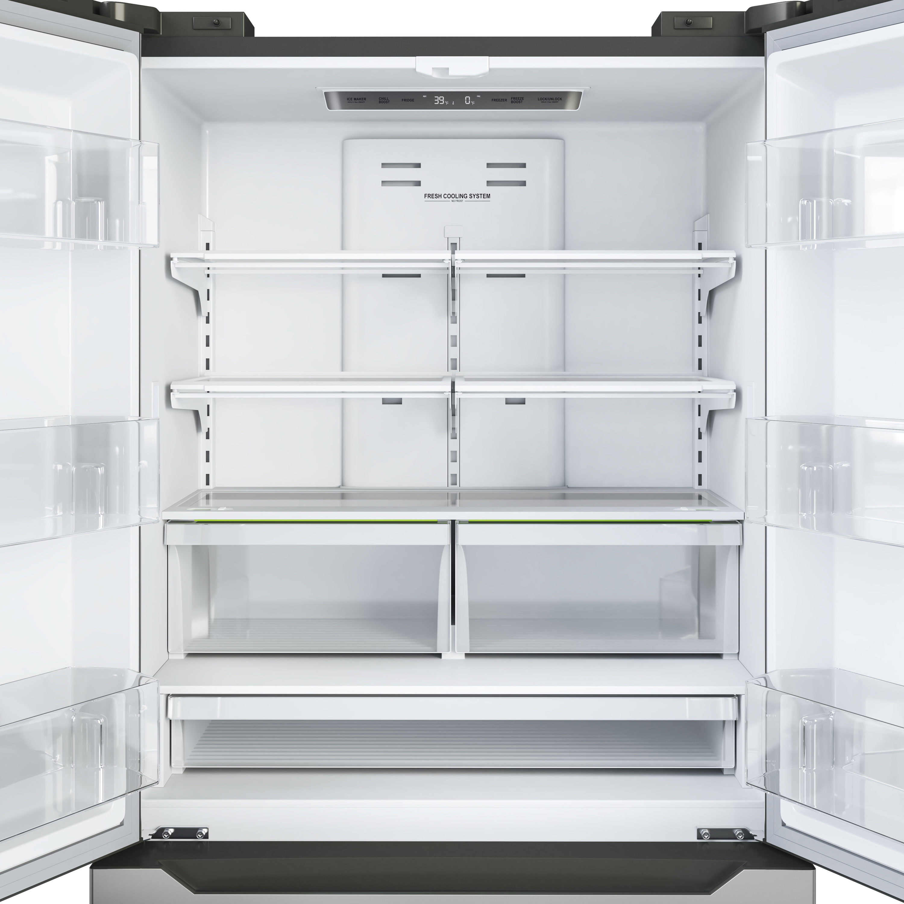 Refrigerador francés de 4 puertas con fabricador de hielo y acabado de acero inoxidable de KoolMore de 22.5 pies cúbicos de profundidad de mostrador