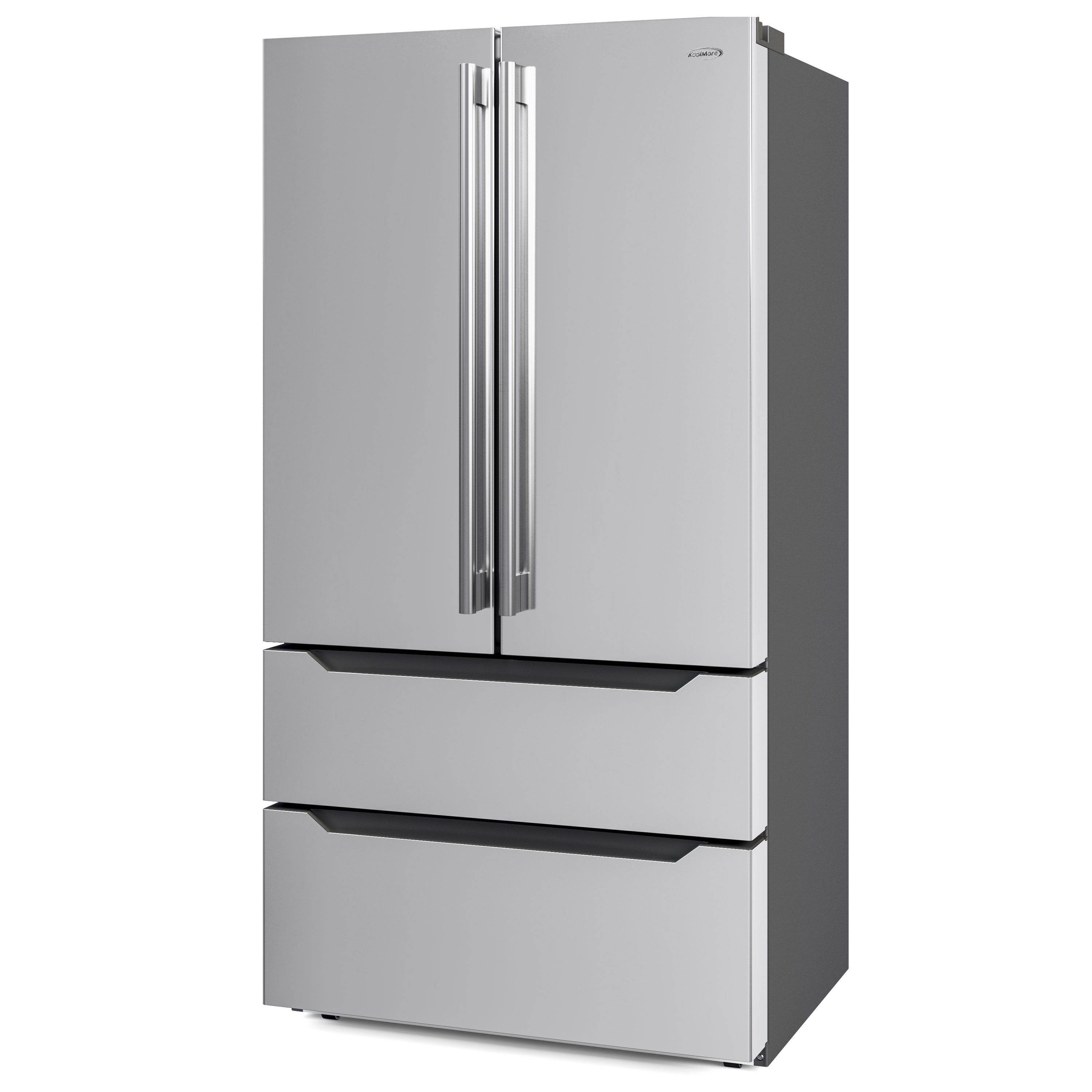 Refrigerador francés de 4 puertas con fabricador de hielo y acabado de acero inoxidable de KoolMore de 22.5 pies cúbicos de profundidad de mostrador