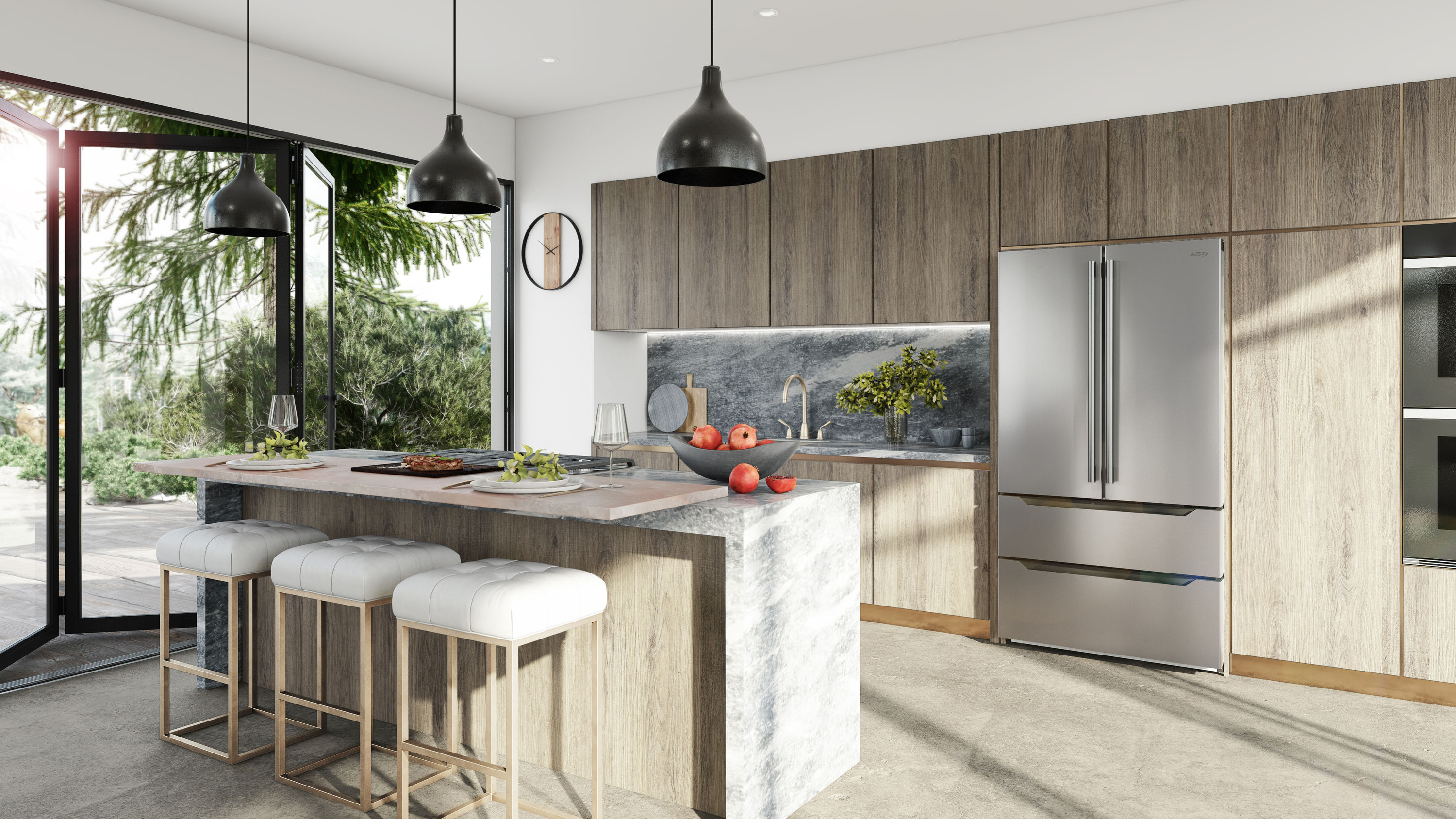 Refrigerador francés de 4 puertas con fabricador de hielo y acabado de acero inoxidable de KoolMore de 22.5 pies cúbicos de profundidad de mostrador