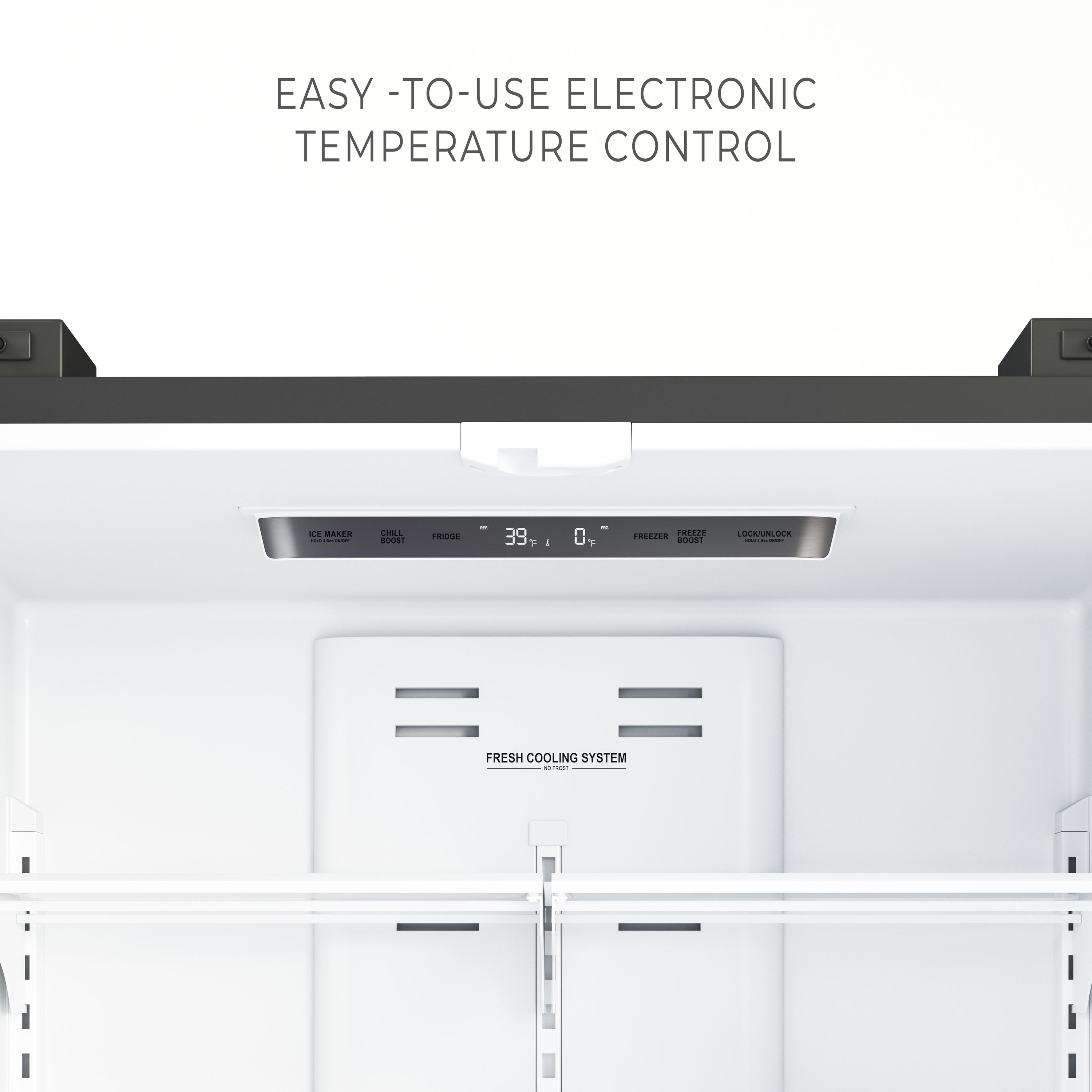 Refrigerador francés de 4 puertas con fabricador de hielo y acabado de acero inoxidable de KoolMore de 22.5 pies cúbicos de profundidad de mostrador