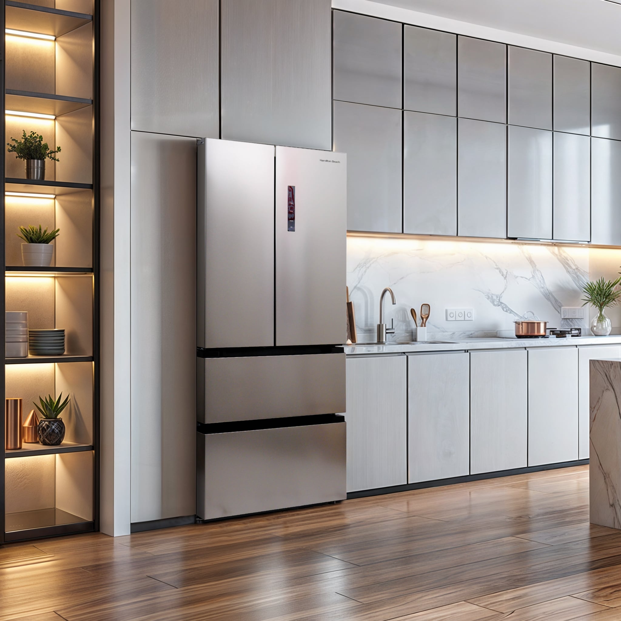 Refrigerador de Puerta Francesa de 3 Puertas con Profundidad de Mostrador de Hamilton Beach (Acero Inoxidable) Certificado ENERGY STAR HZ4051