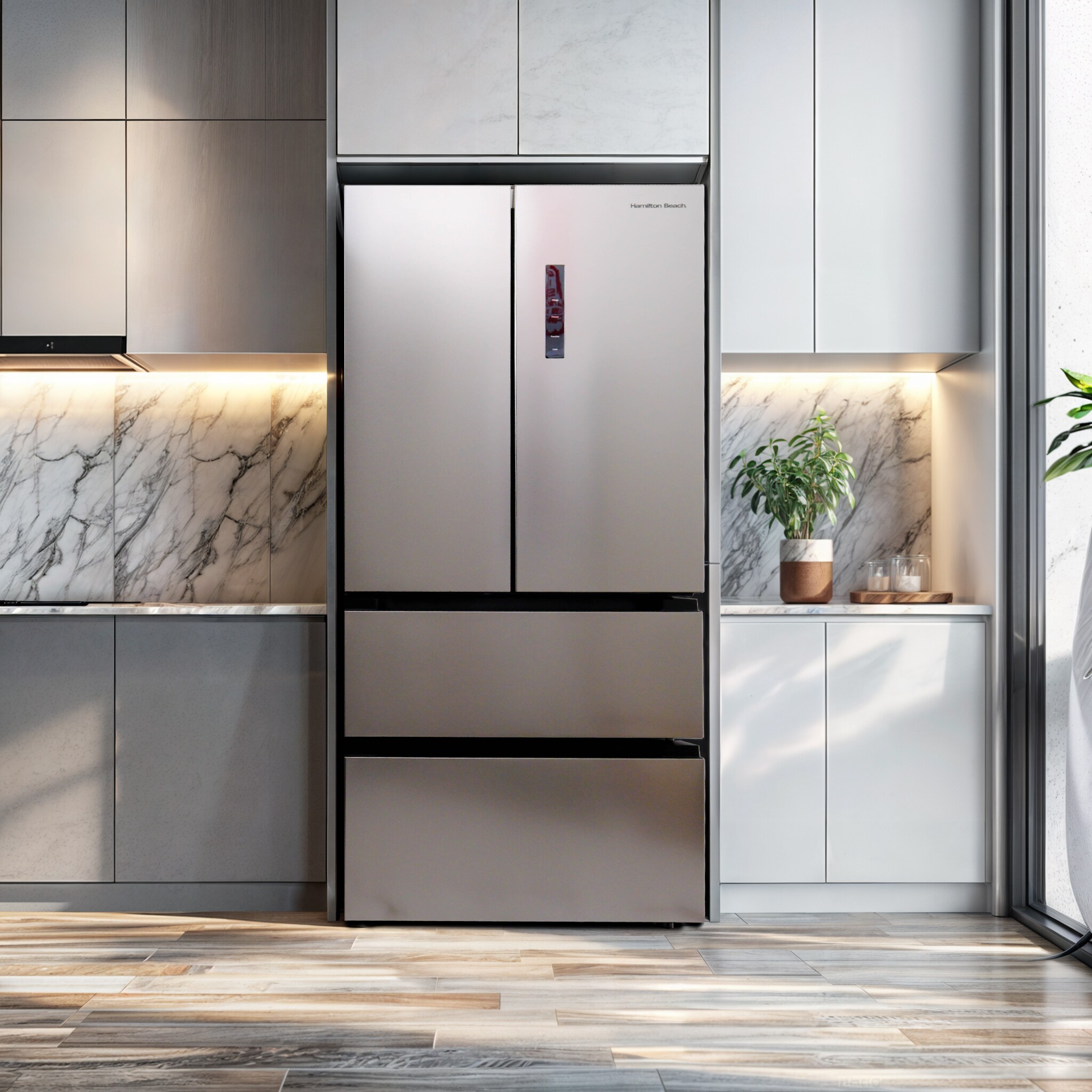 Refrigerador de Puerta Francesa de 3 Puertas con Profundidad de Mostrador de Hamilton Beach (Acero Inoxidable) Certificado ENERGY STAR HZ4051