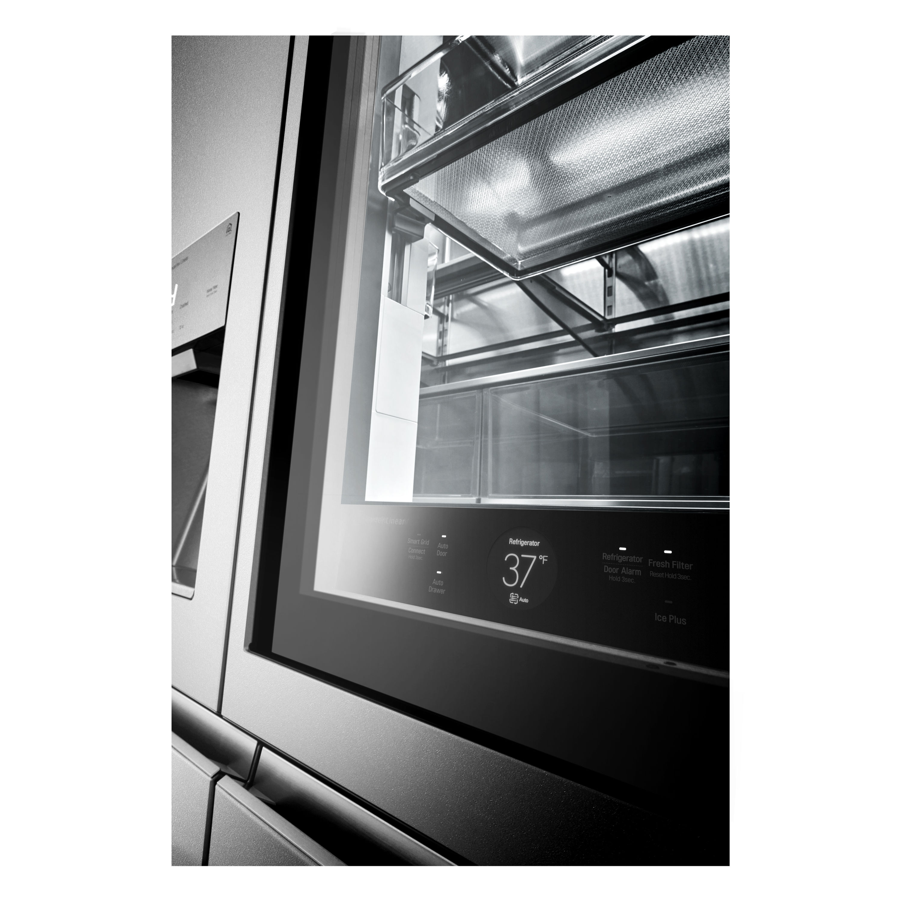 Refrigerador de puertas francesas LG SIGNATURE Counter-Depth InstaView de 22.8 pies cúbicos con fabricador de hielo, dispensador de agua y hielo, y puerta dentro de puerta (Acero Texturizado) compatible con tecnología inteligente de 4 puertas y certificado ENERGY STAR URNTC2306N