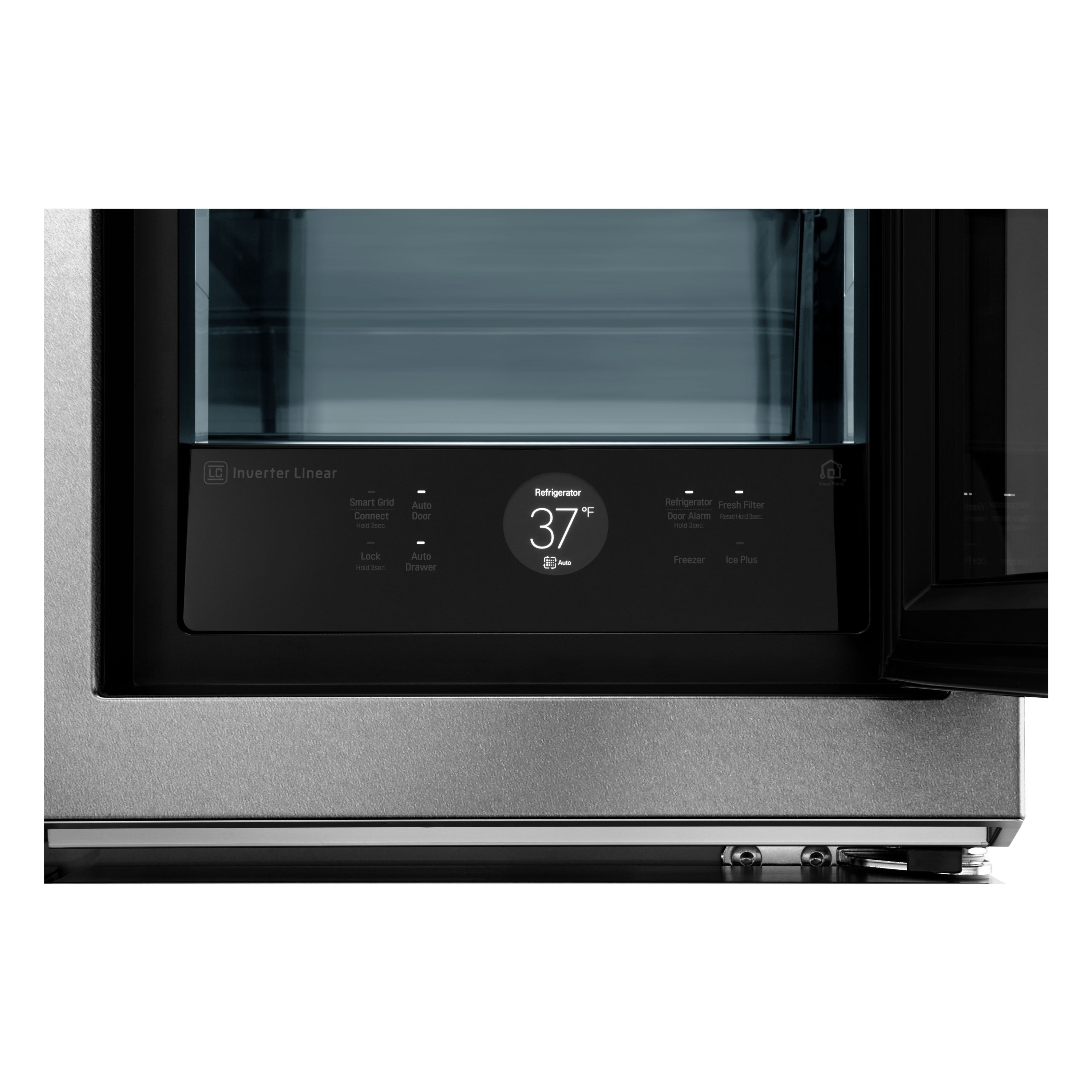 Refrigerador de puertas francesas LG SIGNATURE Counter-Depth InstaView de 22.8 pies cúbicos con fabricador de hielo, dispensador de agua y hielo, y puerta dentro de puerta (Acero Texturizado) compatible con tecnología inteligente de 4 puertas y certificado ENERGY STAR URNTC2306N