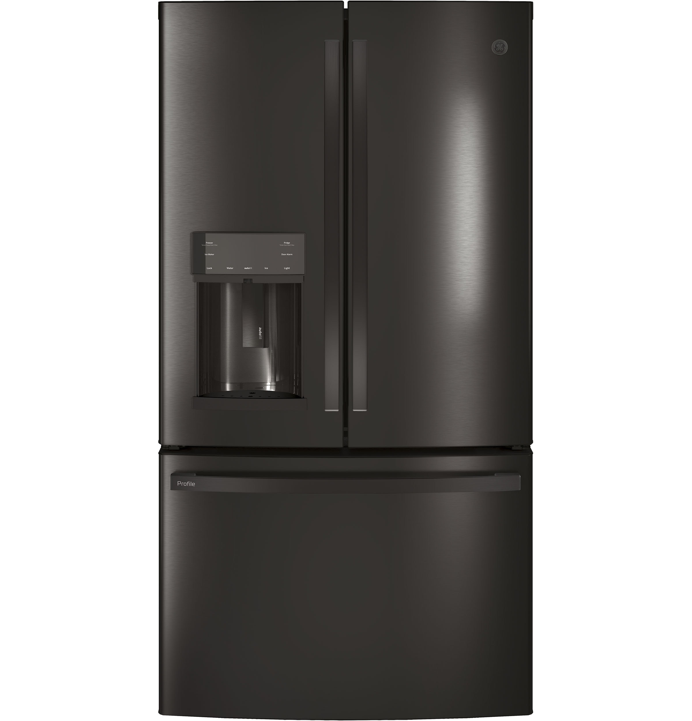 Refrigerador Francés de Tres Puertas con Dispensador de Agua y Hielo (Negro Acero Inoxidable) Certificado por ENERGY STAR - Modelo GE Profile con Capacidad Estándar de 27.8 pies cúbicos