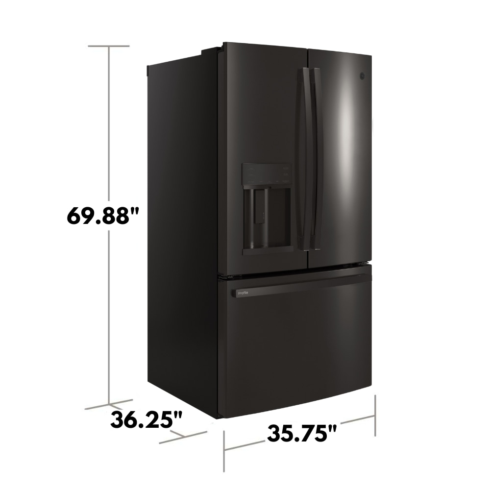 Refrigerador Francés de Tres Puertas con Dispensador de Agua y Hielo (Negro Acero Inoxidable) Certificado por ENERGY STAR - Modelo GE Profile con Capacidad Estándar de 27.8 pies cúbicos