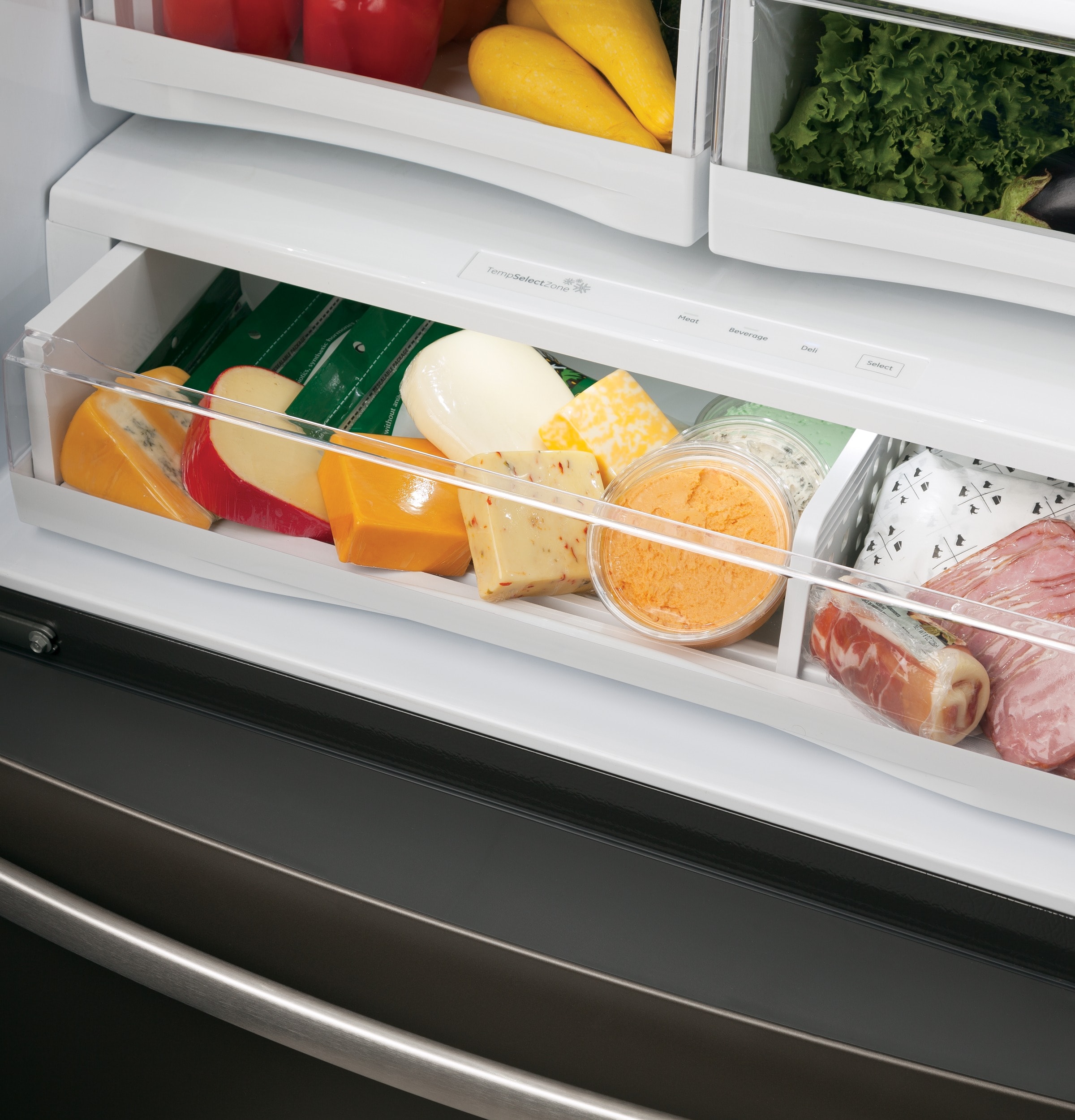 Refrigerador Francés de Tres Puertas con Dispensador de Agua y Hielo (Negro Acero Inoxidable) Certificado por ENERGY STAR - Modelo GE Profile con Capacidad Estándar de 27.8 pies cúbicos