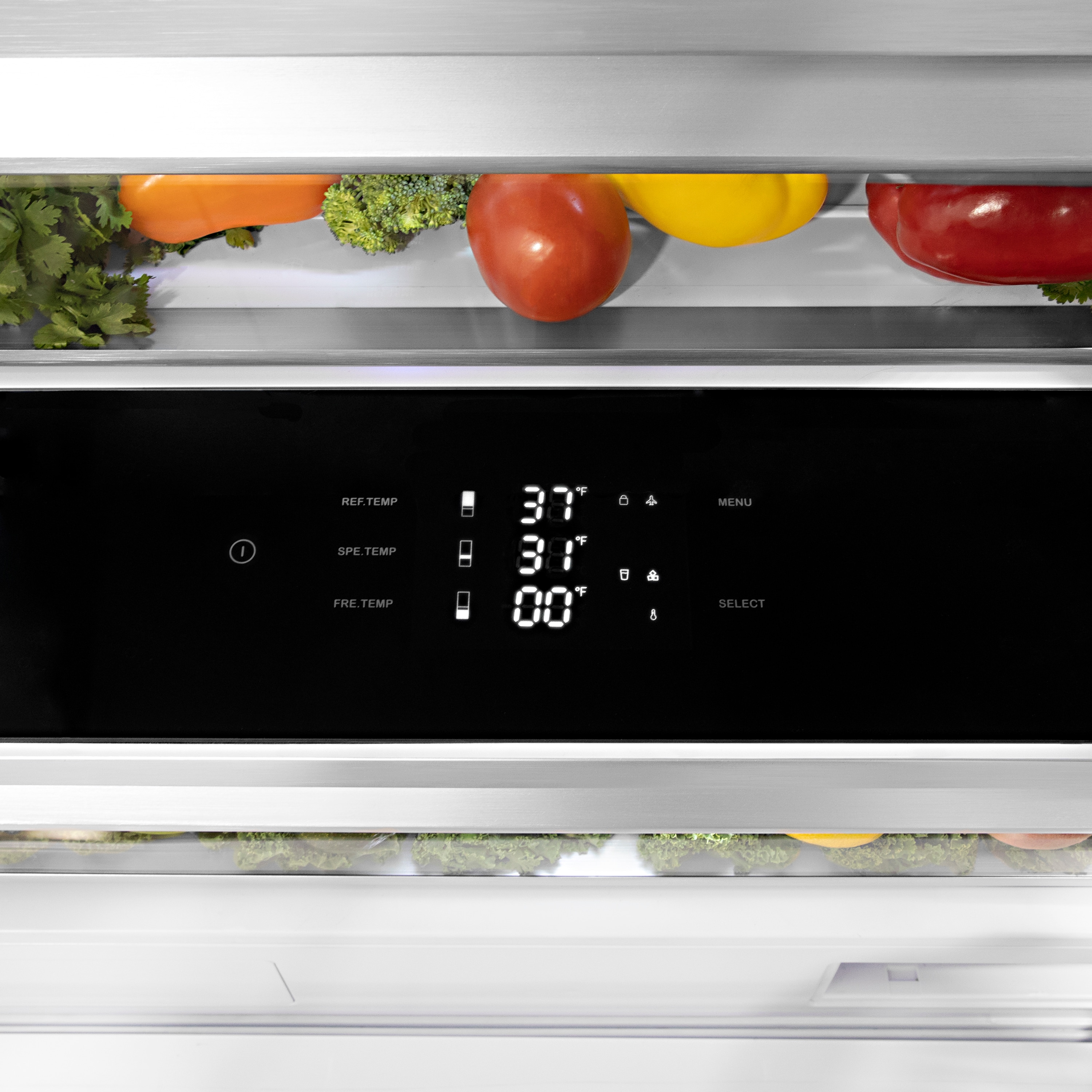 Refrigerador empotrado de puertas francesas ZLINE KITCHEN & BATH de 19.6 pies cúbicos de capacidad y profundidad de mostrador con fabricador de hielo, dispensador de agua y certificación ENERGY STAR (Acero inoxidable) RBIV-304-36