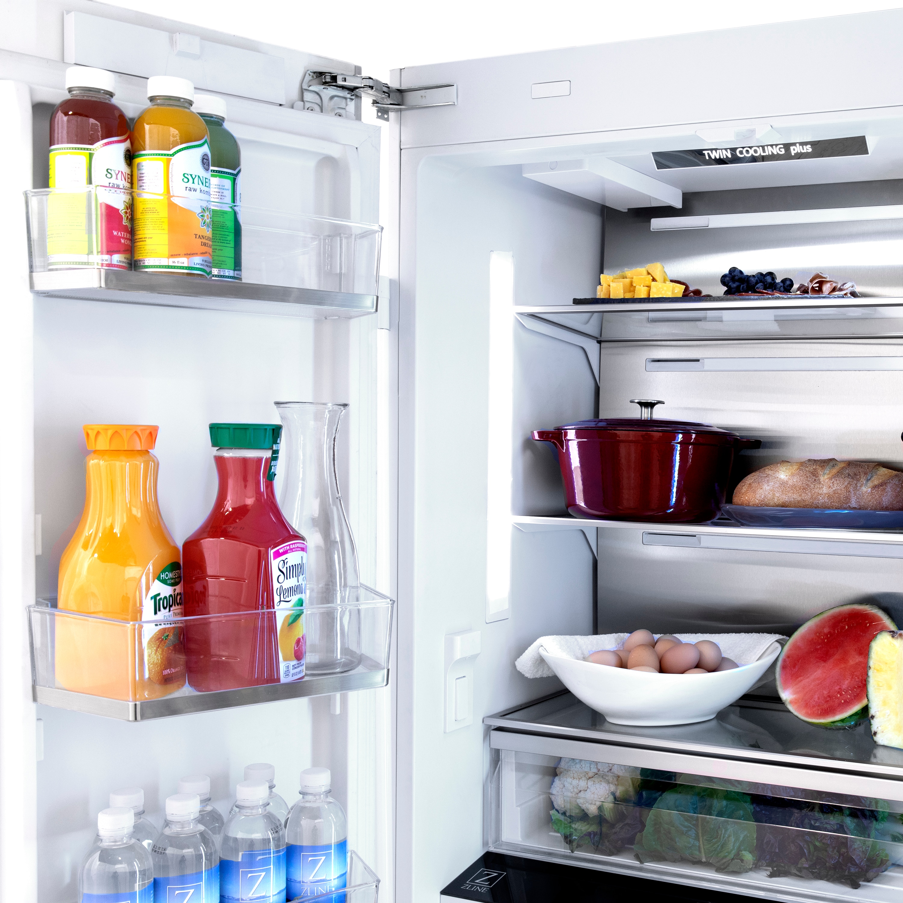 Refrigerador empotrado de puertas francesas ZLINE KITCHEN & BATH de 19.6 pies cúbicos de capacidad y profundidad de mostrador con fabricador de hielo, dispensador de agua y certificación ENERGY STAR (Acero inoxidable) RBIV-304-36
