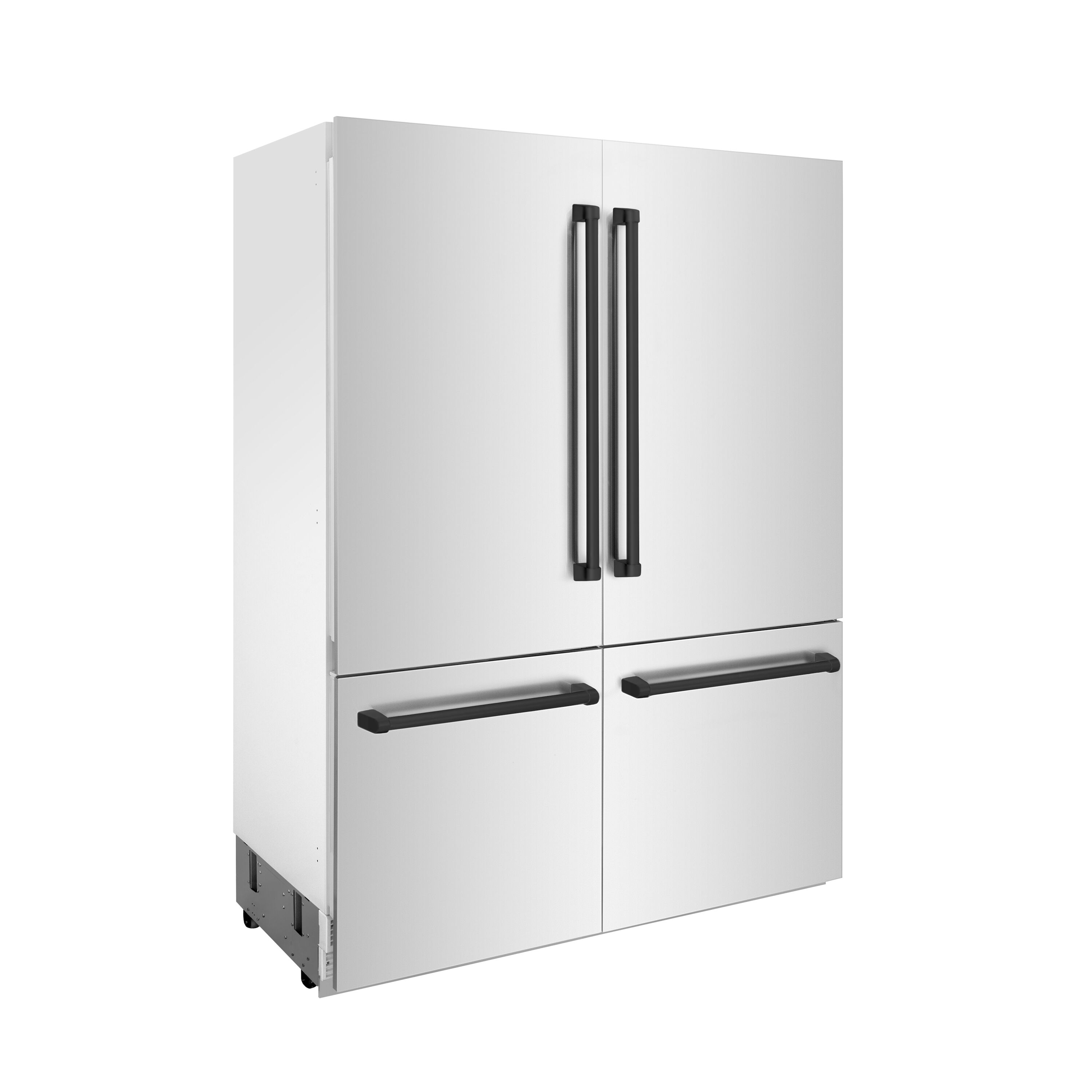 Refrigerador empotrado de puertas francesas de 4 puertas con máquina de hielo doble y dispensador de agua, edición Autograph de ZLINE KITCHEN & BATH de 32.2 pies cúbicos de profundidad de mostrador (acero inoxidable con manijas negras mate) certificado por ENERGY STAR RBIVZ-304-60-MB