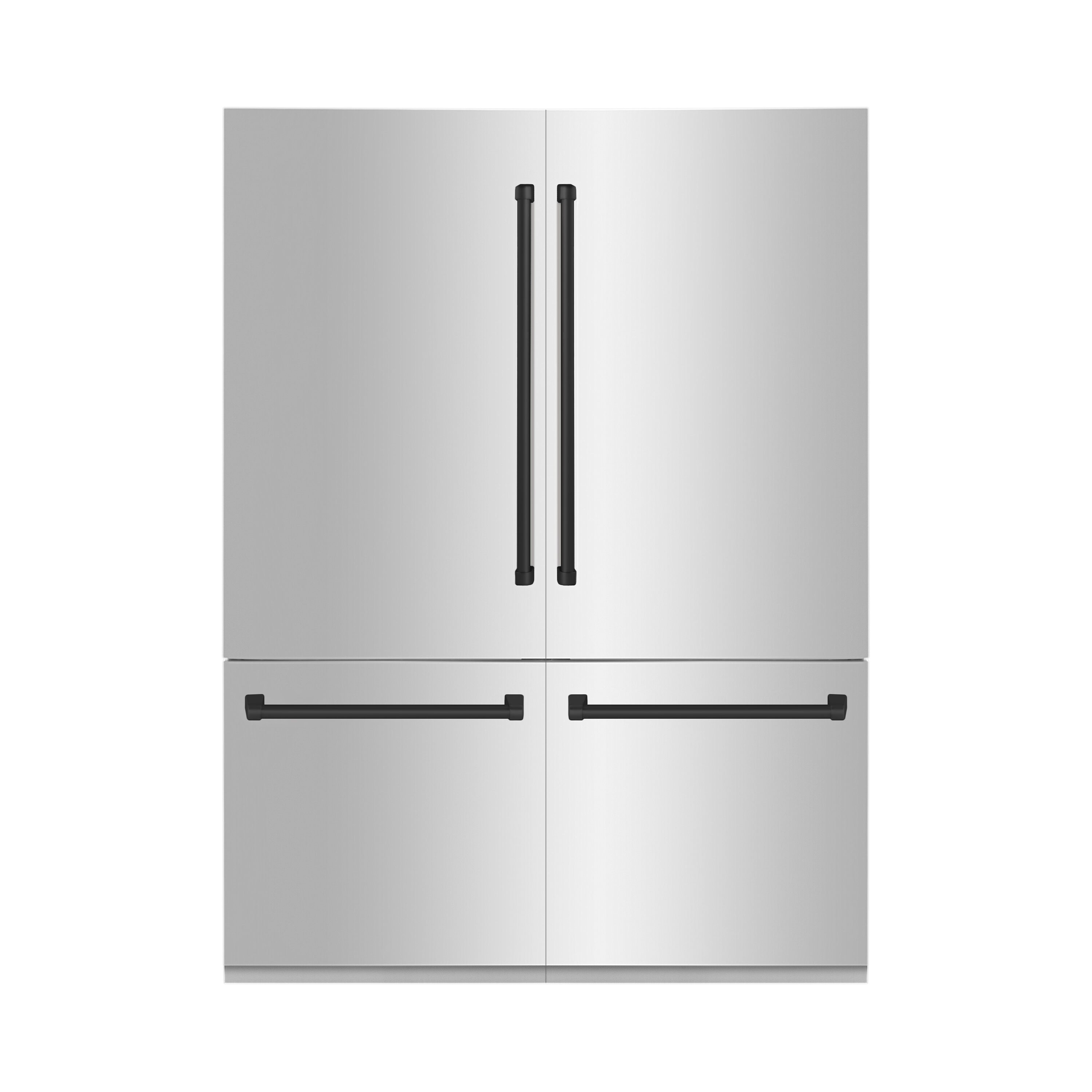 Refrigerador empotrado de puertas francesas de 4 puertas con máquina de hielo doble y dispensador de agua, edición Autograph de ZLINE KITCHEN & BATH de 32.2 pies cúbicos de profundidad de mostrador (acero inoxidable con manijas negras mate) certificado por ENERGY STAR RBIVZ-304-60-MB