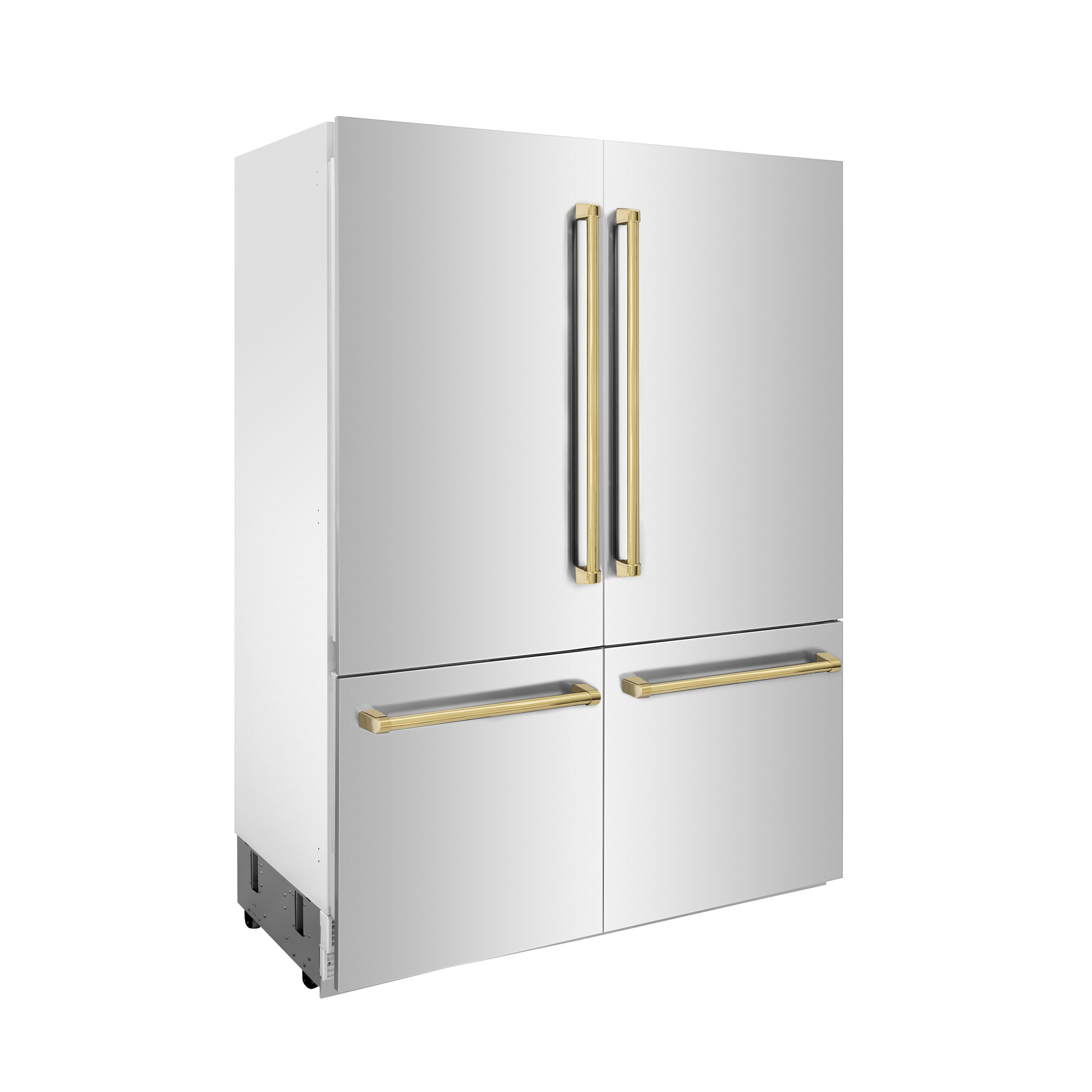 Refrigerador empotrable de puertas francesas de 4 puertas con doble fabricante de hielo y dispensador de agua (acero inoxidable con manijas de oro pulido) Edición Autógrafa de ZLINE KITCHEN & BATH de 32.2 pies cúbicos de capacidad y profundidad de mostrador, certificado ENERGY STAR RBIVZ-304-60-G