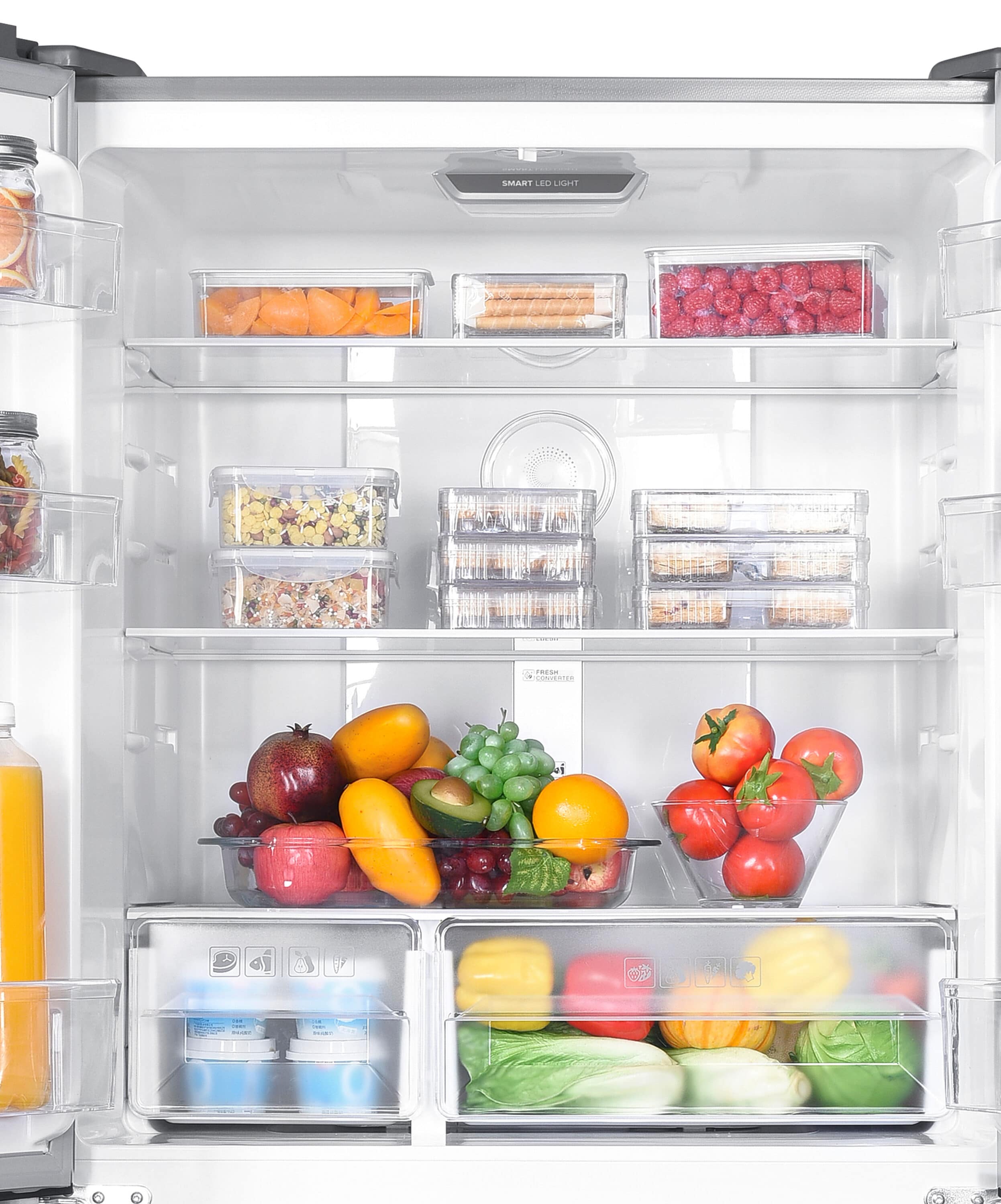 Refrigerador empotrado de puertas francesas de 4 puertas de acero inoxidable con una capacidad de 14.9 pies cúbicos de Impecca de profunidad de mostrador