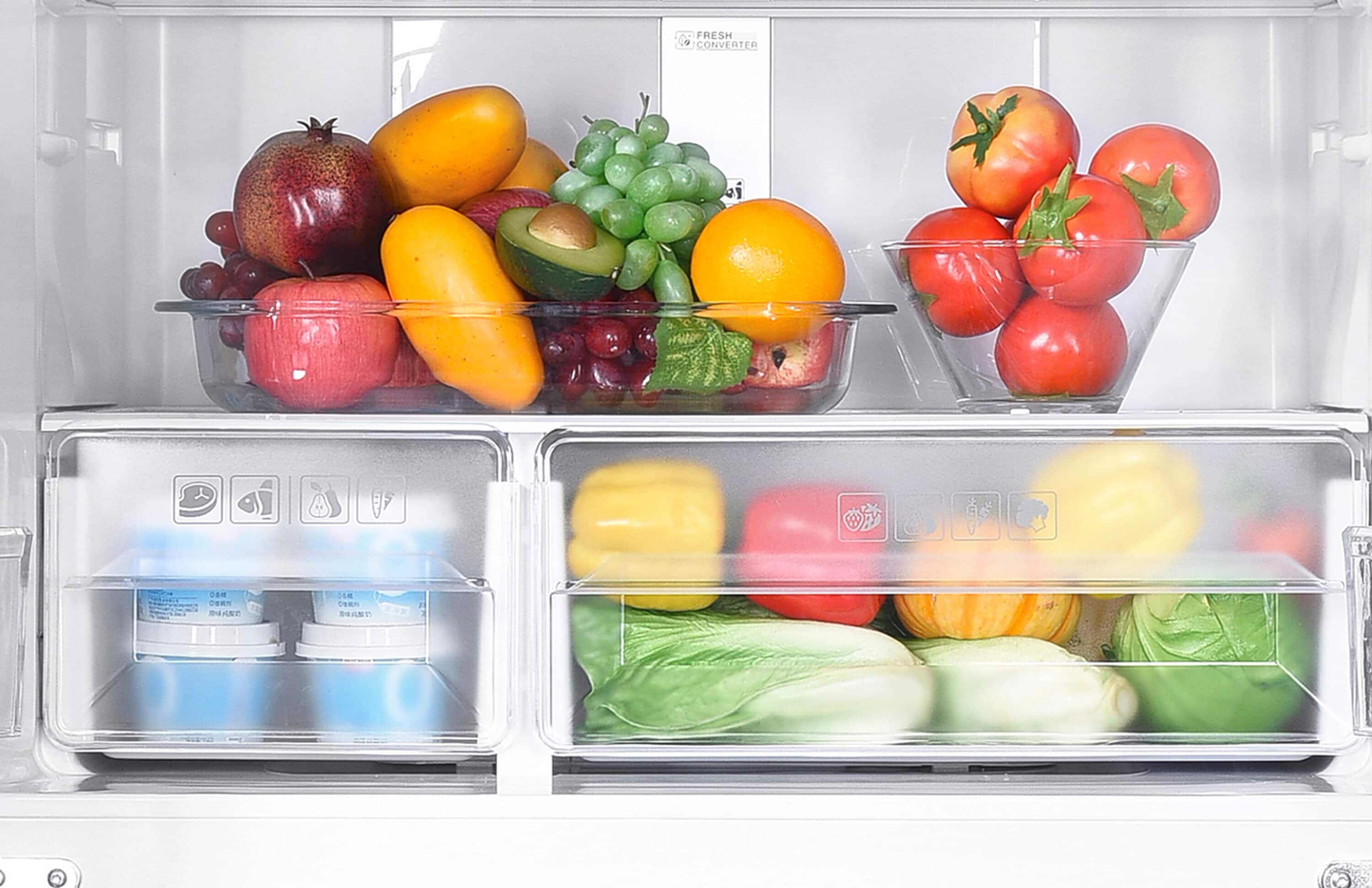 Refrigerador empotrado de puertas francesas de 4 puertas de acero inoxidable con una capacidad de 14.9 pies cúbicos de Impecca de profunidad de mostrador