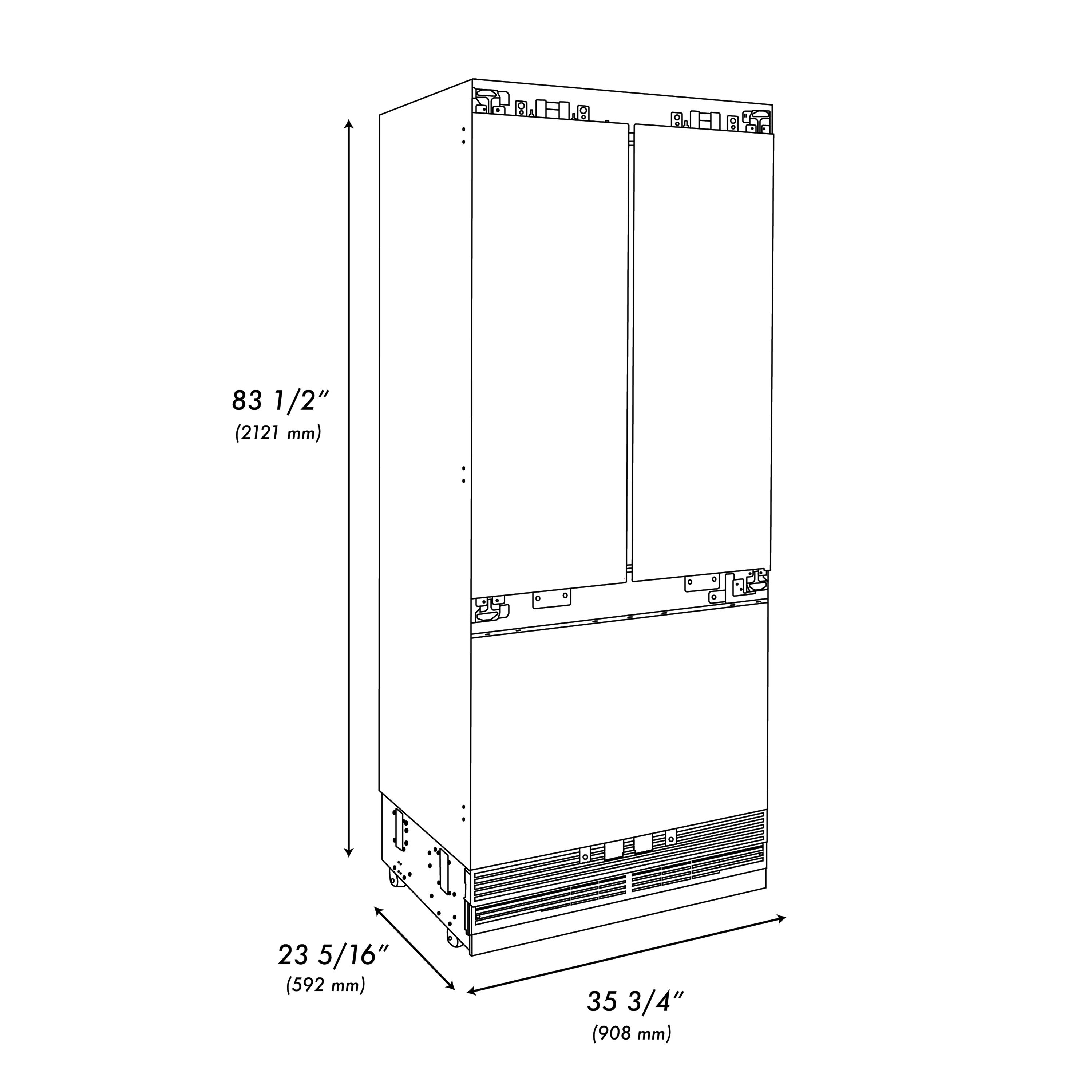 Refrigerador empotrado de puertas francesas con fabricador de hielo y dispensador de agua y hielo (Panel listo para personalizar) certificado por ENERGY STAR de 19.6 pies cúbicos de capacidad y profundidad de mostrador ZLINE KITCHEN & BATH