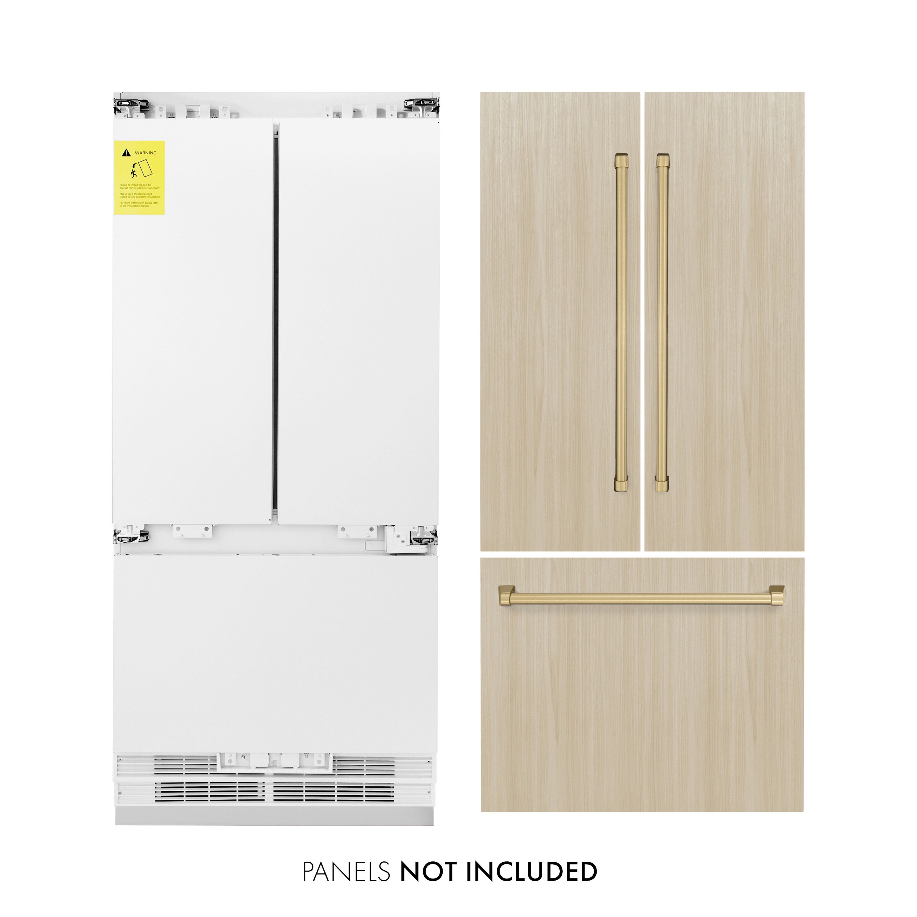Refrigerador empotrado de puertas francesas con fabricador de hielo y dispensador de agua y hielo (Panel listo para personalizar) certificado por ENERGY STAR de 19.6 pies cúbicos de capacidad y profundidad de mostrador ZLINE KITCHEN & BATH
