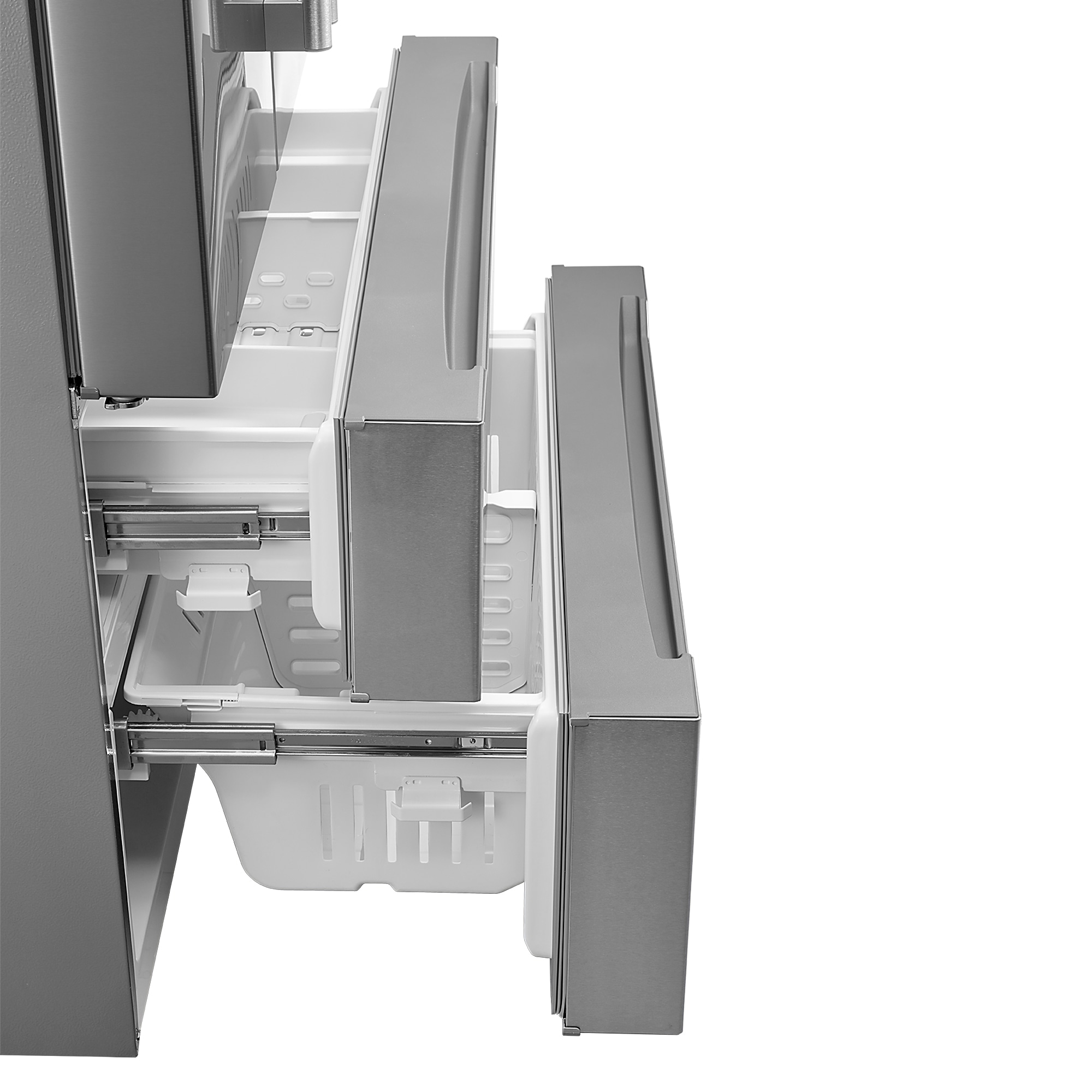 Refrigerador francés de 4 puertas con dispensador de hielo y fabricador de hielo de Acero Inoxidable a Contrapuerta Cosmo, Certificado por ENERGY STAR con Capacidad de 22.5 pies cúbicos