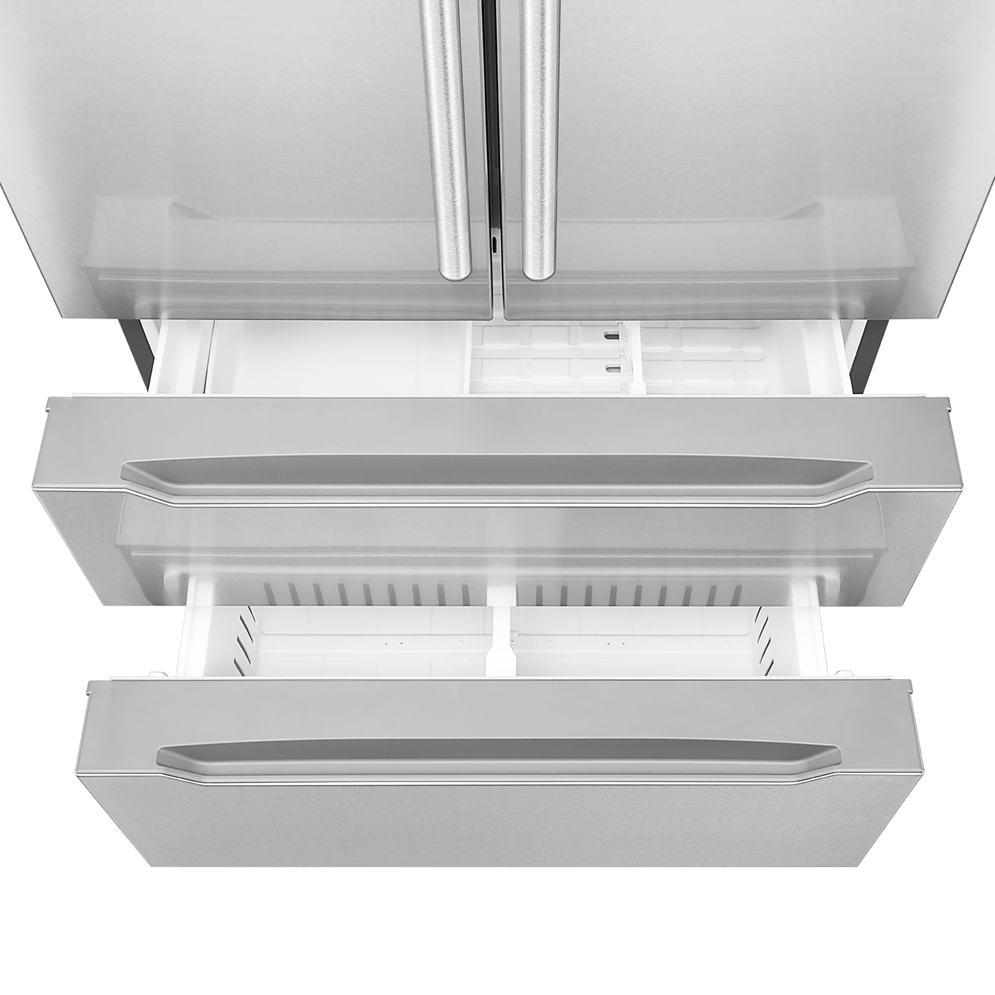 Refrigerador francés de 4 puertas con dispensador de hielo y fabricador de hielo de Acero Inoxidable a Contrapuerta Cosmo, Certificado por ENERGY STAR con Capacidad de 22.5 pies cúbicos