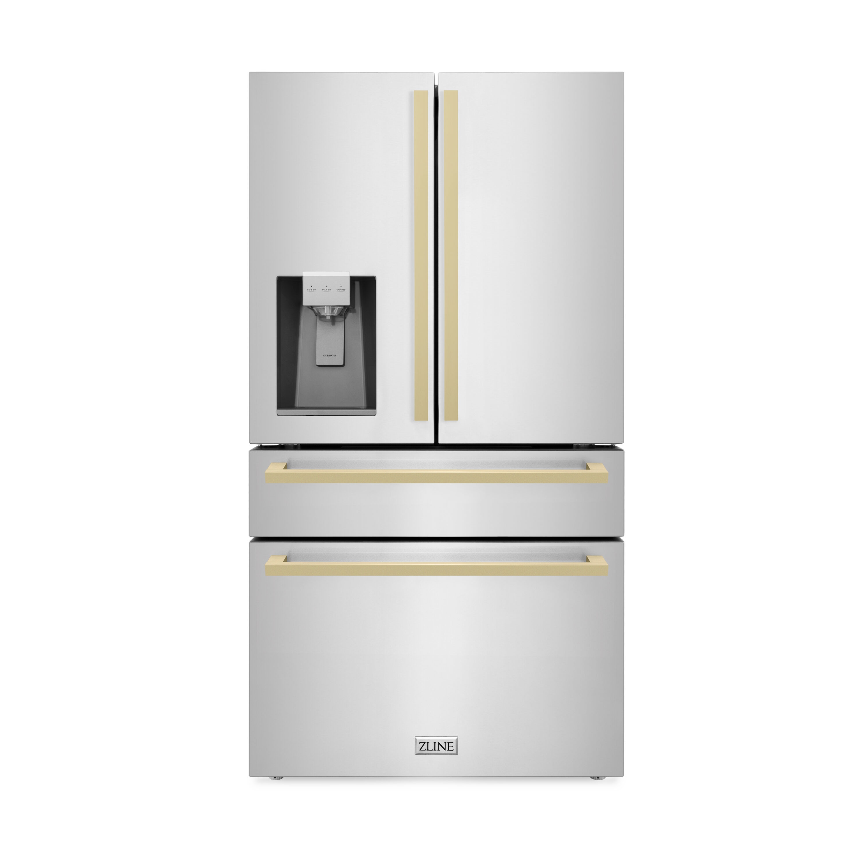Refrigerador de Puerta Francesa de 4 Puertas Counter-Depth de 22.5 pies cúbicos con Fabricador de Hielo (Acero Inoxidable con Asas de Bronce Champagne) Certificado ENERGY STAR RFMZ-W-36-FCB