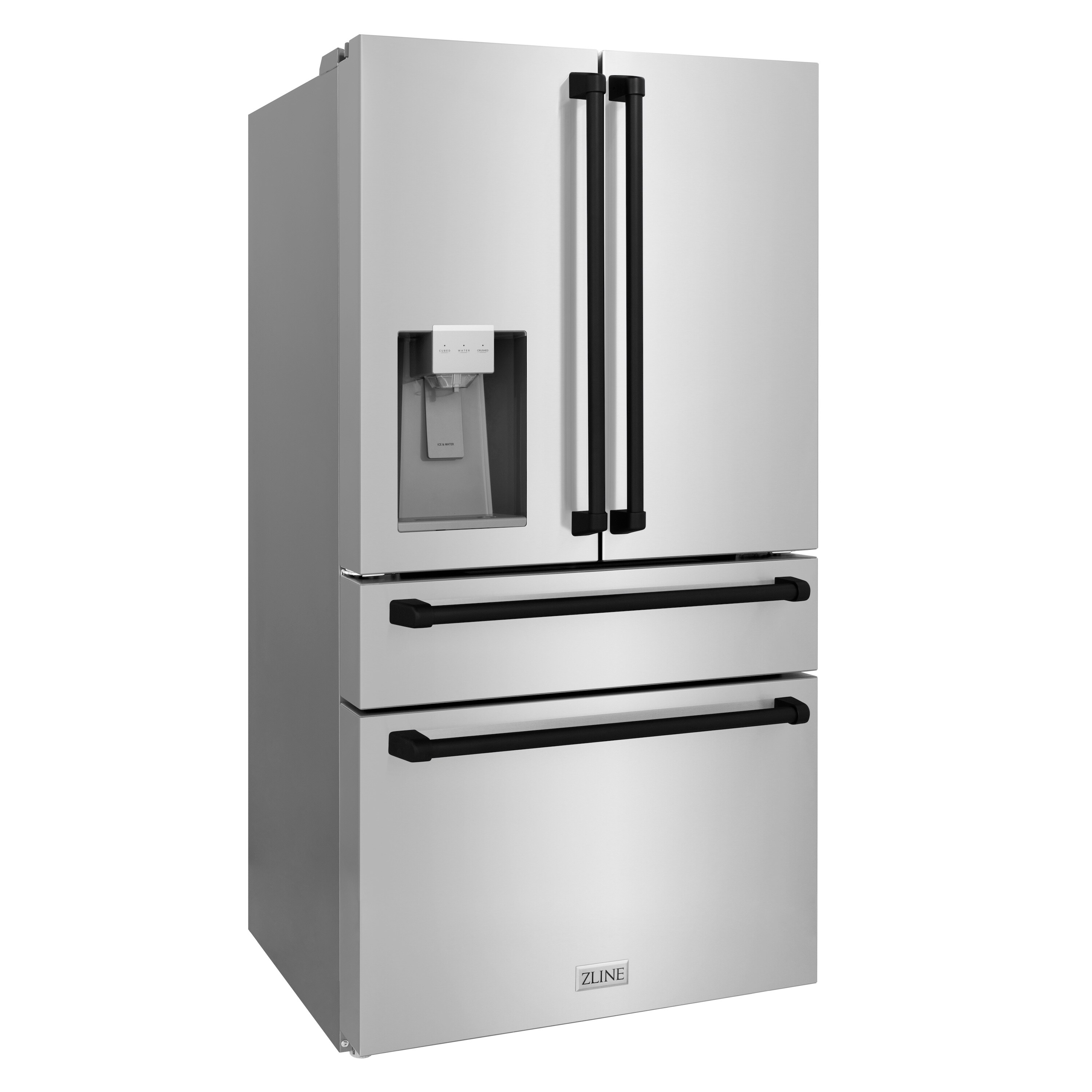 Refrigerador estilo francés de 4 puertas con dispensador de hielo y agua (Acero inoxidable resistente a las huellas dactilares con asas negras mate) Certificación ENERGY STAR con profundidad en mostrador de 21.6 pies cúbicos RFMZ-W-36-MB