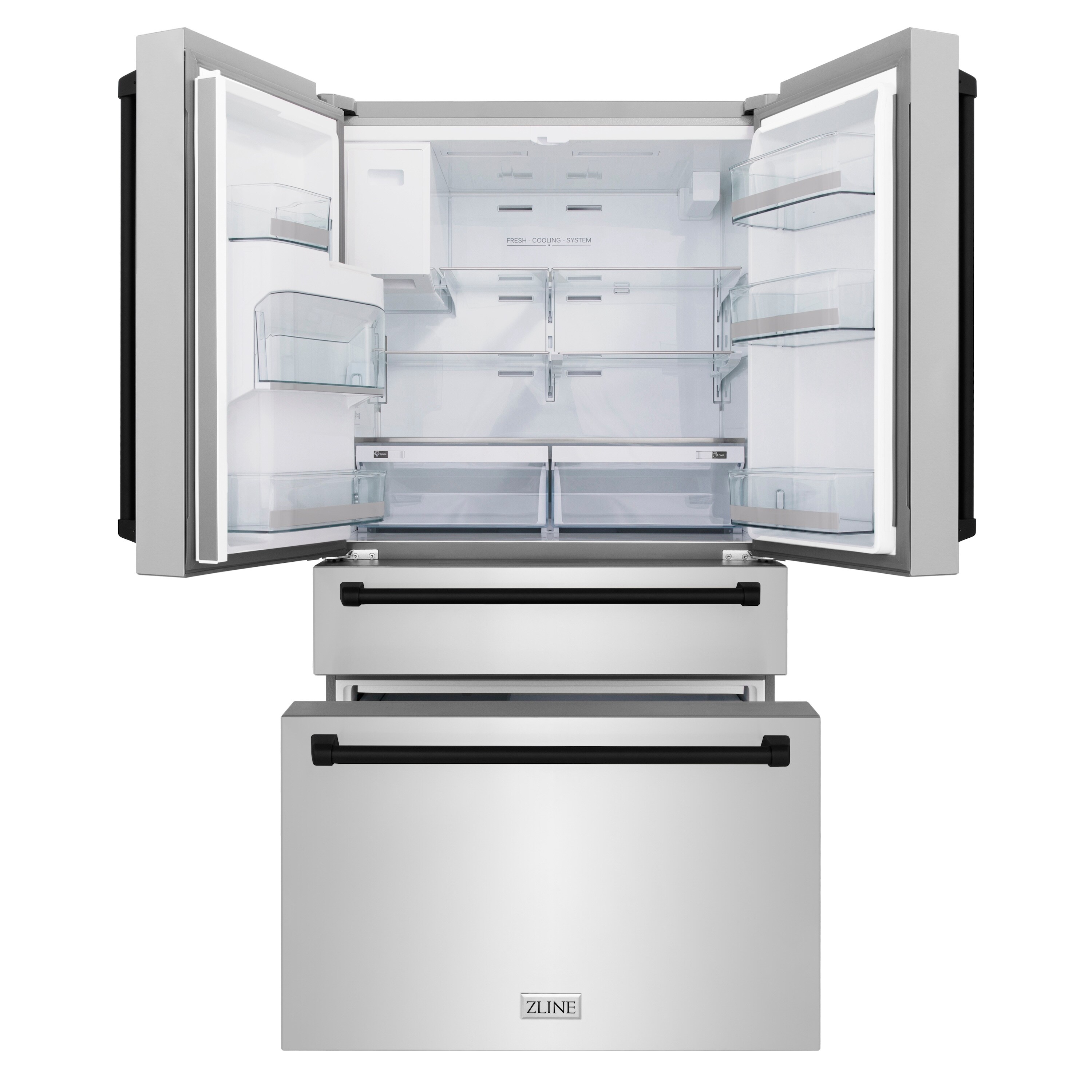 Refrigerador estilo francés de 4 puertas con dispensador de hielo y agua (Acero inoxidable resistente a las huellas dactilares con asas negras mate) Certificación ENERGY STAR con profundidad en mostrador de 21.6 pies cúbicos RFMZ-W-36-MB