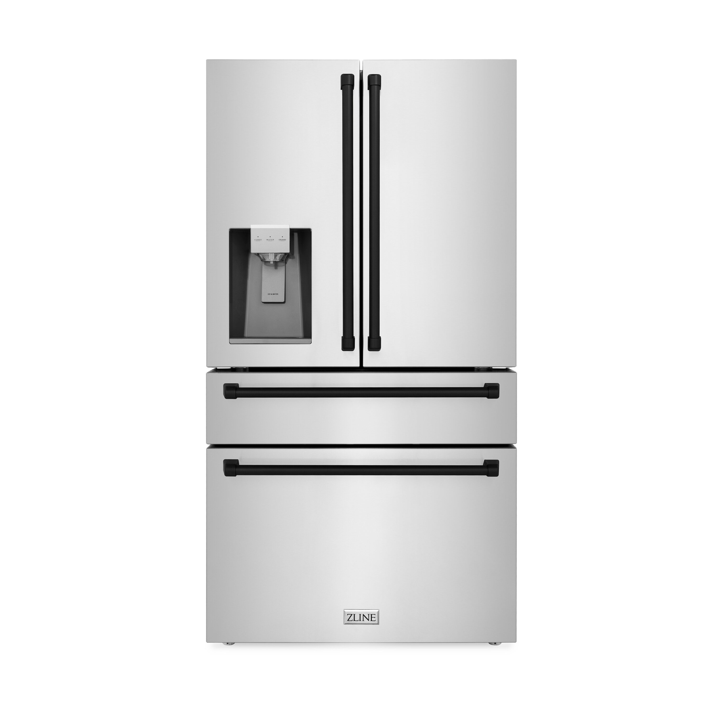 Refrigerador estilo francés de 4 puertas con dispensador de hielo y agua (Acero inoxidable resistente a las huellas dactilares con asas negras mate) Certificación ENERGY STAR con profundidad en mostrador de 21.6 pies cúbicos RFMZ-W-36-MB