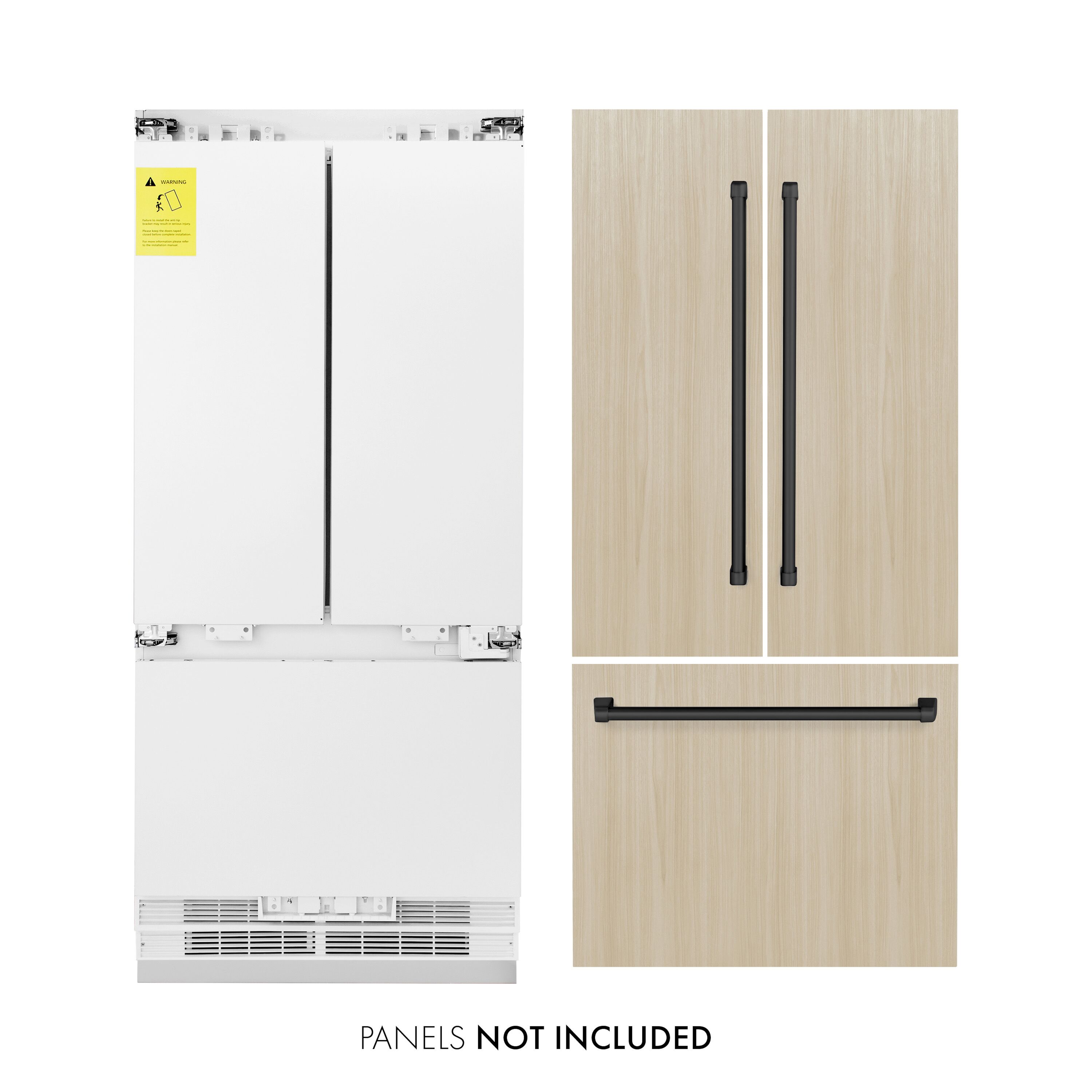 Refrigerador empotrado de puertas francesas ZLINE KITCHEN & BATH de 19.6 pies cúbicos de profundidad de mostrador con fabricador de hielo y despachador de agua y hielo (listo para panel) certificado ENERGY STAR RBIVZ-36-MB