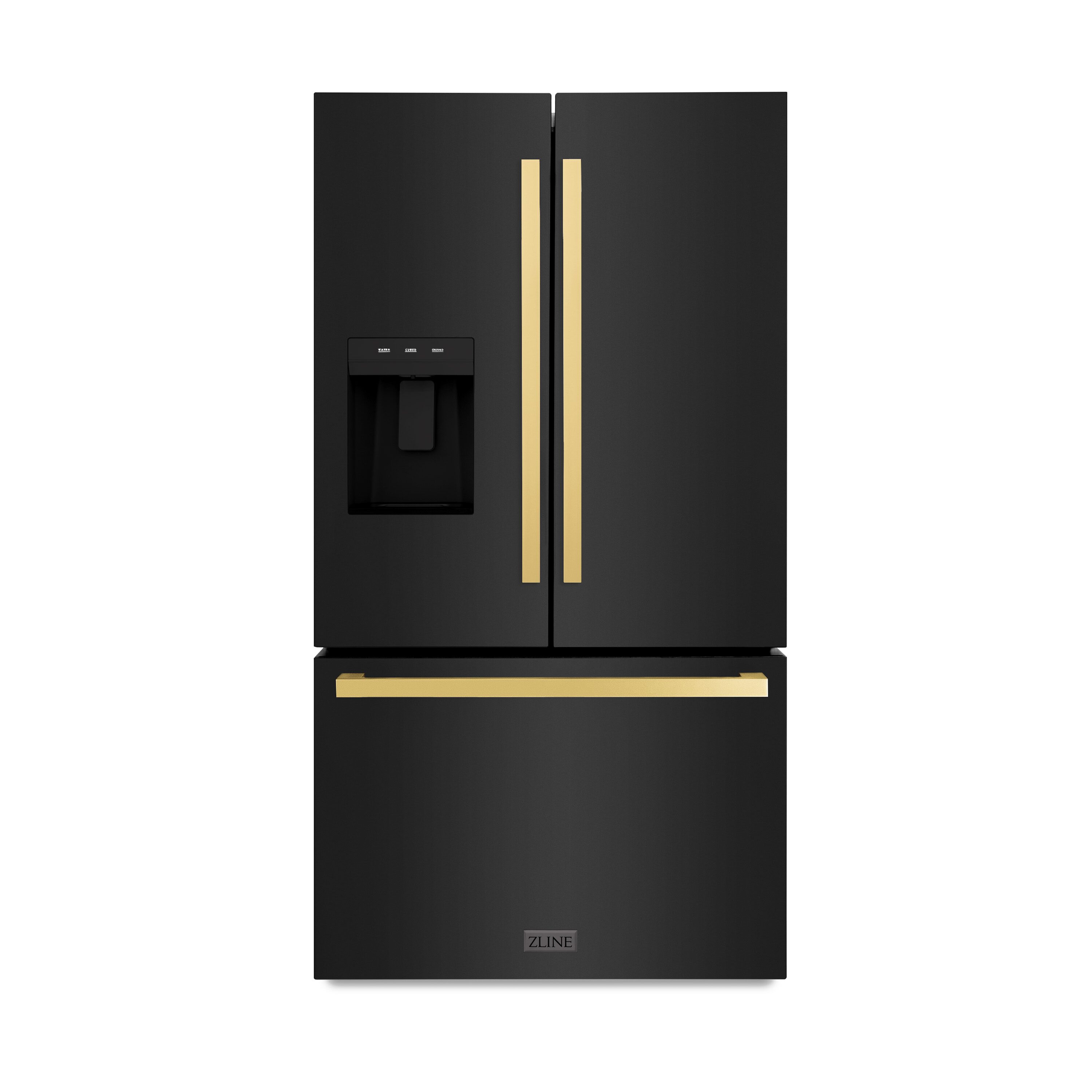Refrigerador de puertas francesas de 3 puertas estándar de 28.9 pies cúbicos con fabricador de hielo y dispensador de agua y hielo (Acero inoxidable negro con manija plana dorada pulida) certificado ENERGY STAR