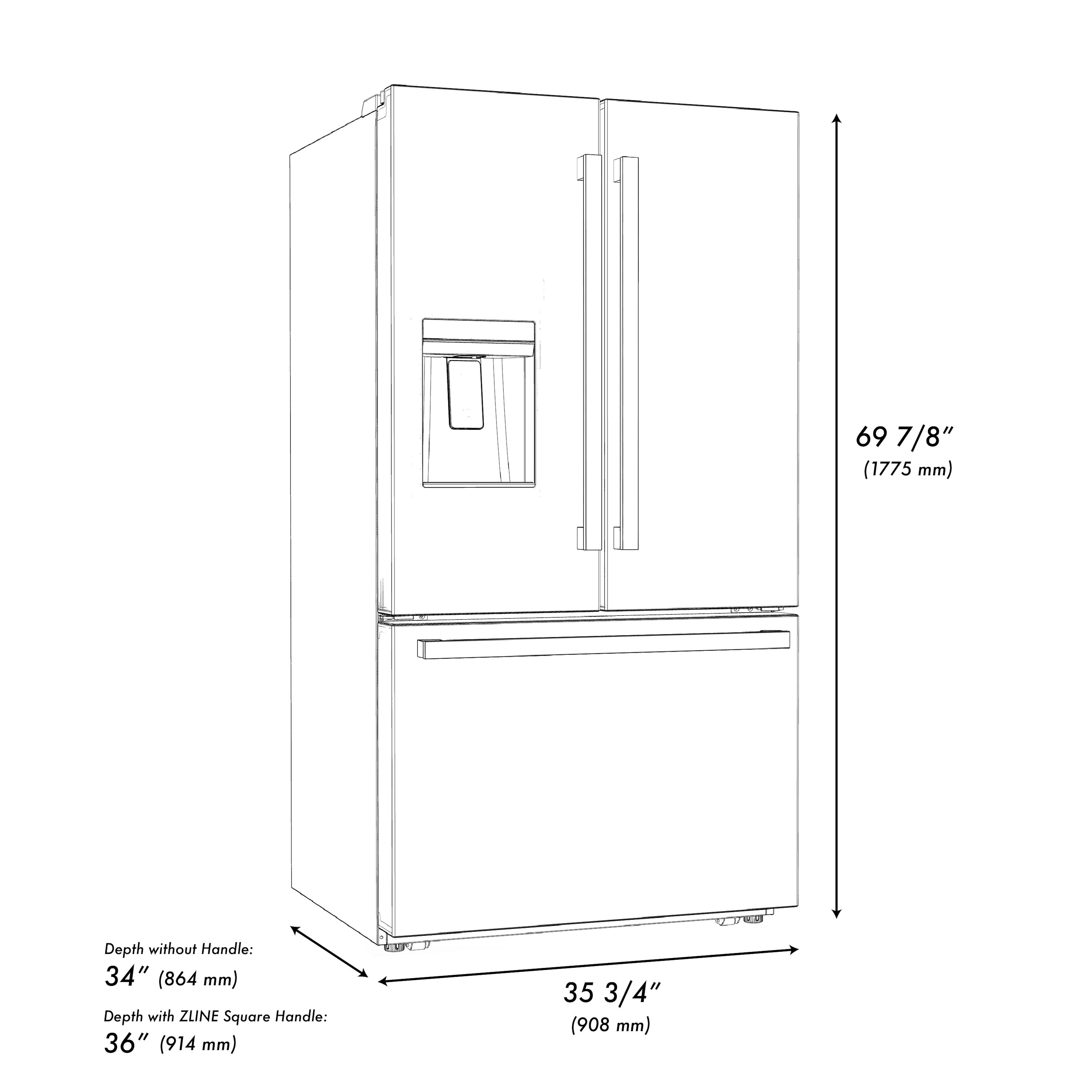 Refrigerador de puertas francesas de 3 puertas estándar de 28.9 pies cúbicos con fabricador de hielo y dispensador de agua y hielo (Acero inoxidable negro con manija plana dorada pulida) certificado ENERGY STAR