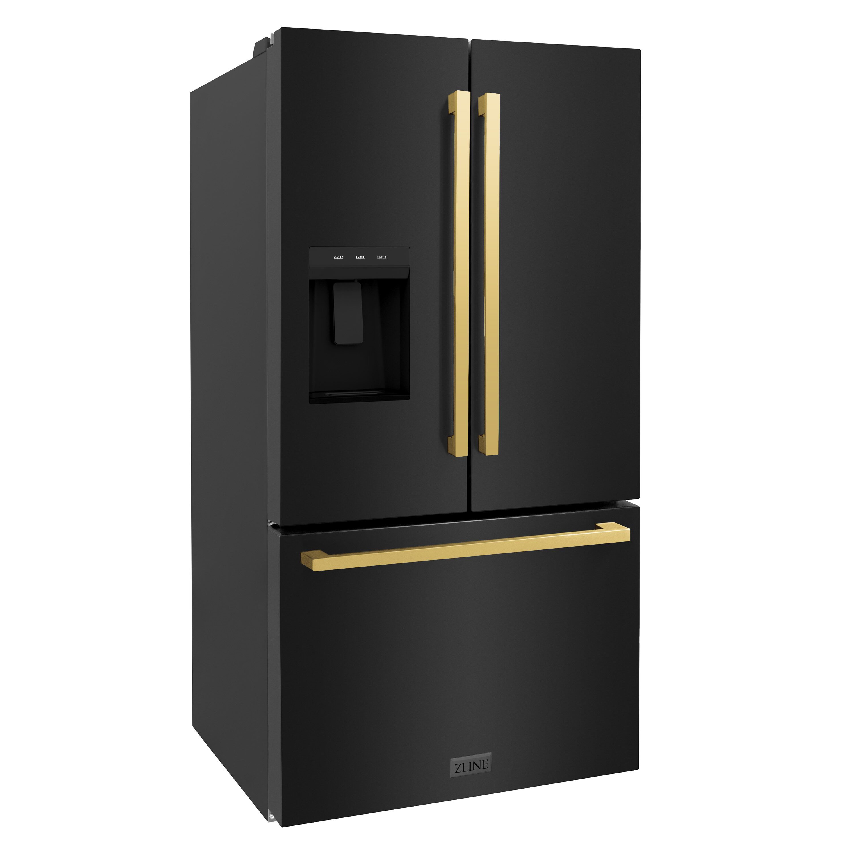 Refrigerador de puertas francesas de 3 puertas estándar de 28.9 pies cúbicos con fabricador de hielo y dispensador de agua y hielo (Acero inoxidable negro con manija plana dorada pulida) certificado ENERGY STAR