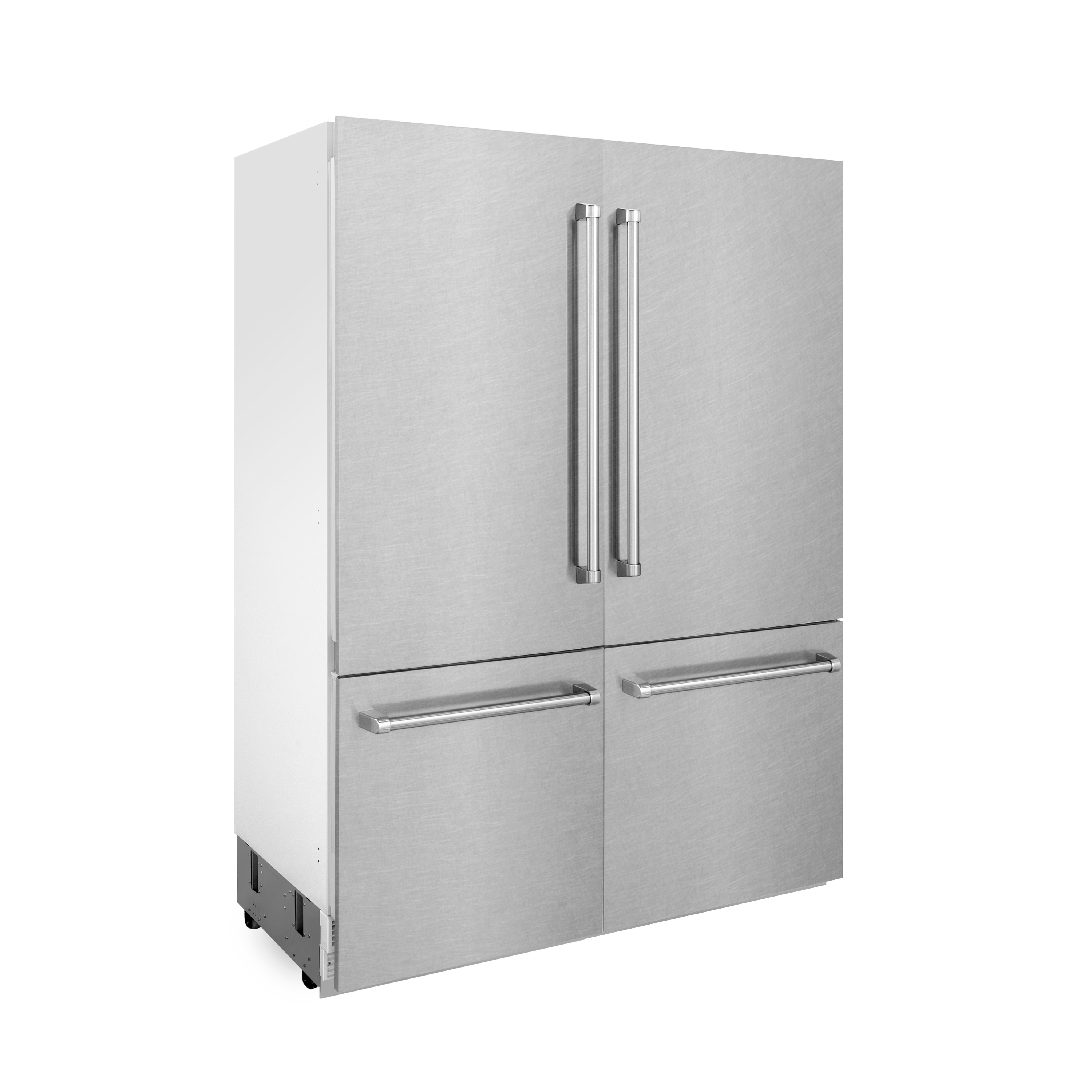 Refrigerador empotrado de puertas francesas ZLINE KITCHEN & BATH de 32.2 pies cúbicos de profundidad de mostrador con dispensador de hielo y agua. Acabado en acero inoxidable resistente a huellas dactilares. Certificado ENERGY STAR RBIV-SN-60.