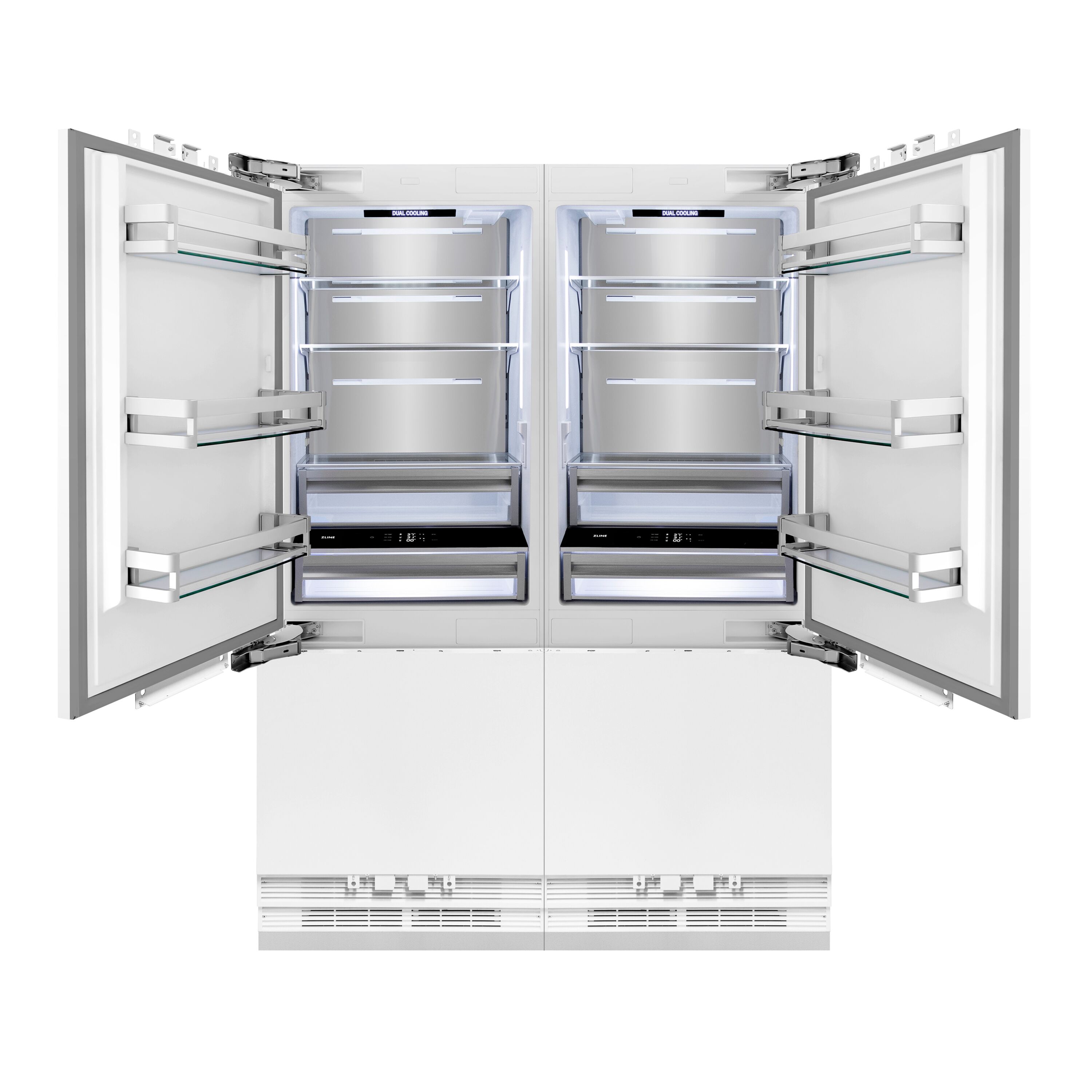 Refrigerador empotrado de puerta francesa de 4 puertas de 32.2 pies cúbicos de profundidad de mostrador con fabricador de hielo, dispensador de agua y hielo (listo para panel) certificado por ENERGY STAR RBIVZ-60-G