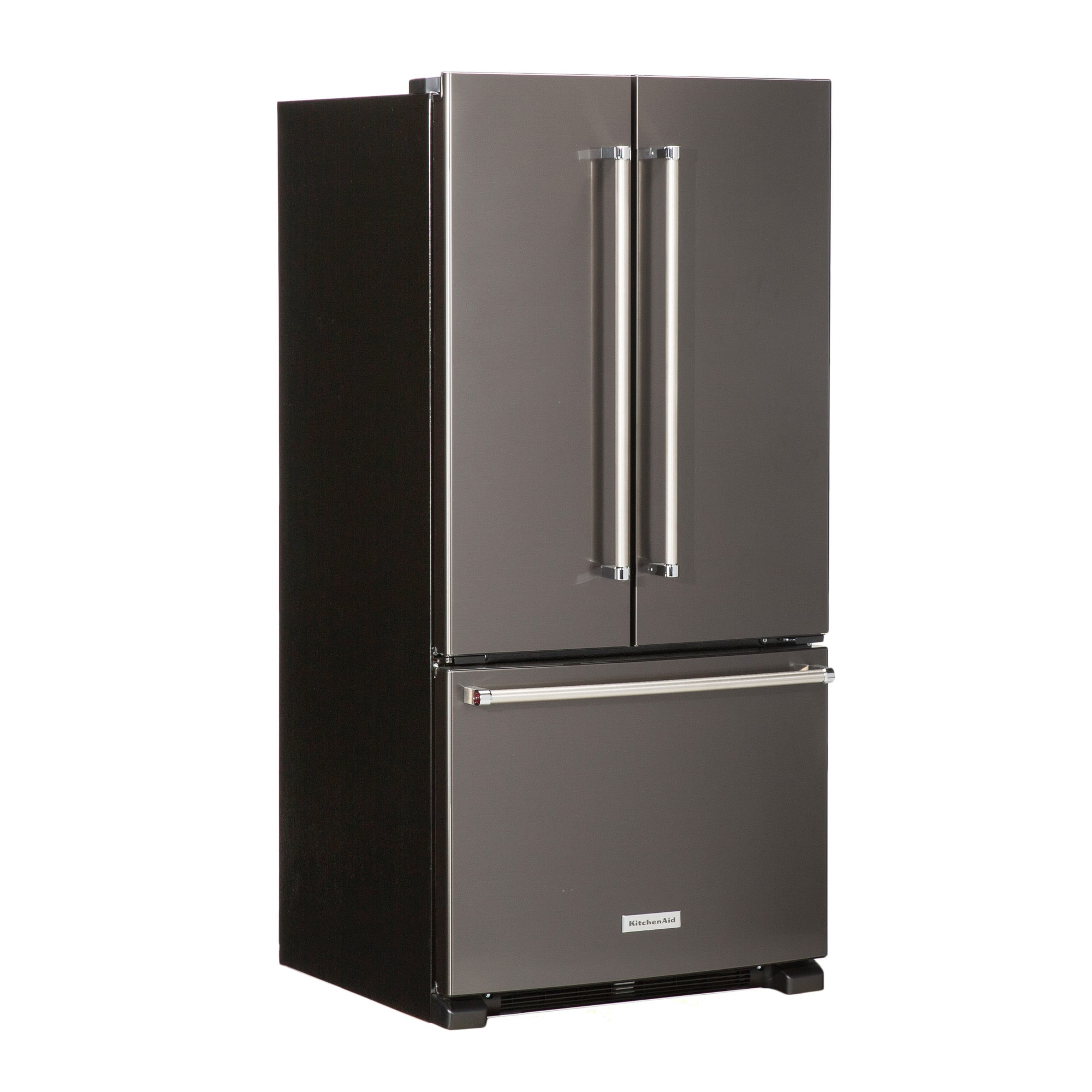 Refrigerador francés de 3 puertas estándar de KitchenAid de 22.1 pies cúbicos con fabricador de hielo y dispensador de agua (acabado en acero inoxidable negro con tecnología PRINTSHIELD) certificado ENERGY STAR KRFF302EBS