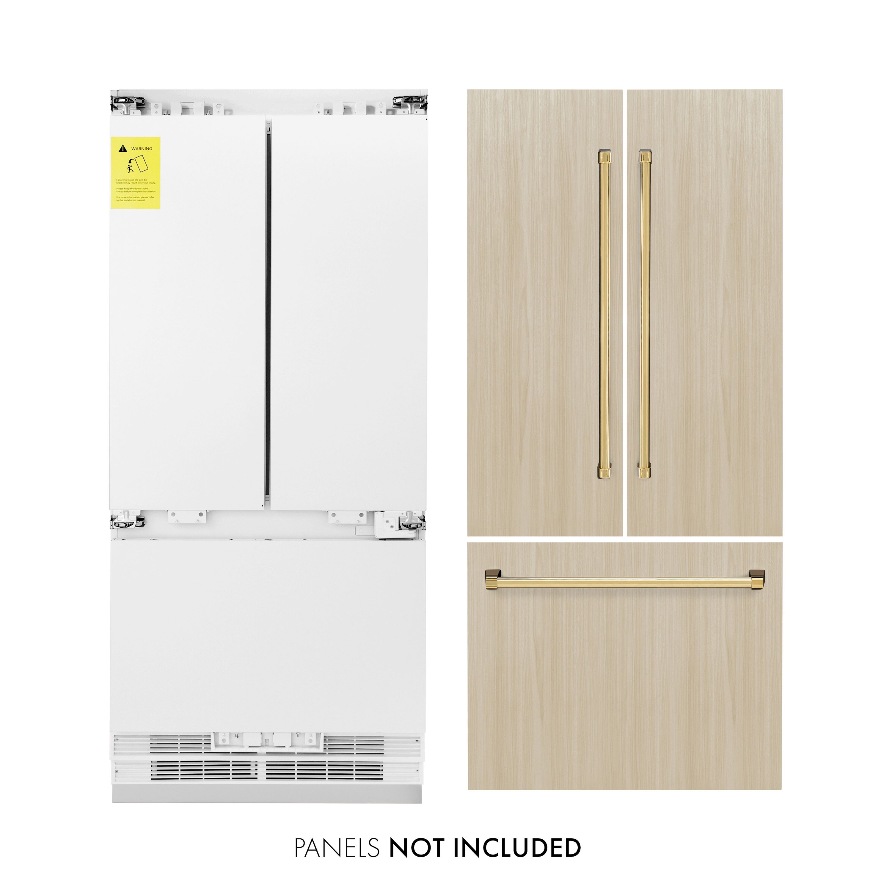 Refrigerador empotrado de puerta francesa ZLINE KITCHEN & BATH de 19.6 pies cúbicos con dispensador de hielo y agua (preparado para panel) certificado por ENERGY STAR RBIVZ-36-G.