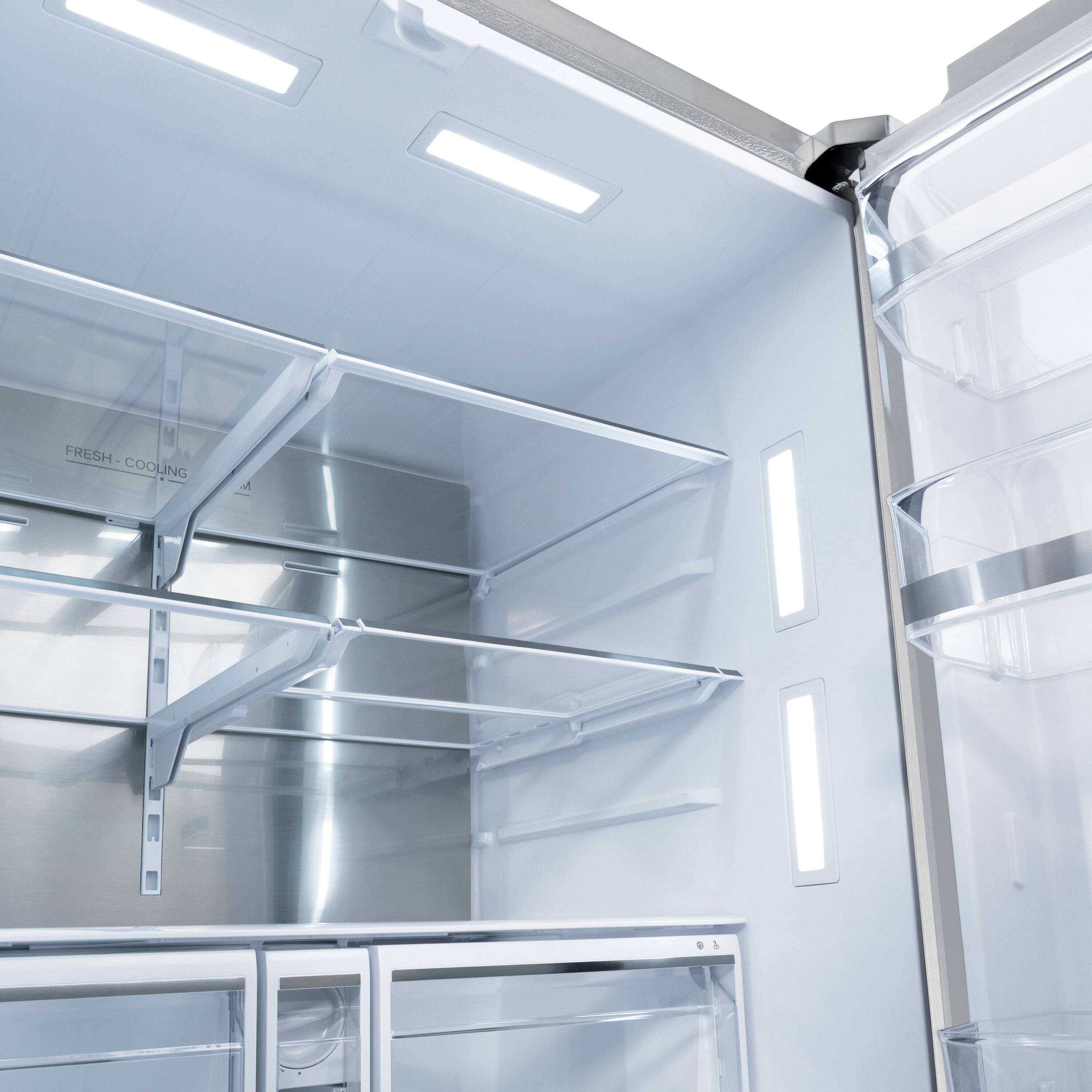Refrigerador de Puertas Francesas de 3 Puertas con Hielera y Dispensador de Agua y Hielo (Acero Inoxidable con Mango Dorado Plano) Certificado ENERGY STAR - Profundidad Estándar de 28.9 pies cúbicos - Modelo RSMZ-W-36-FG