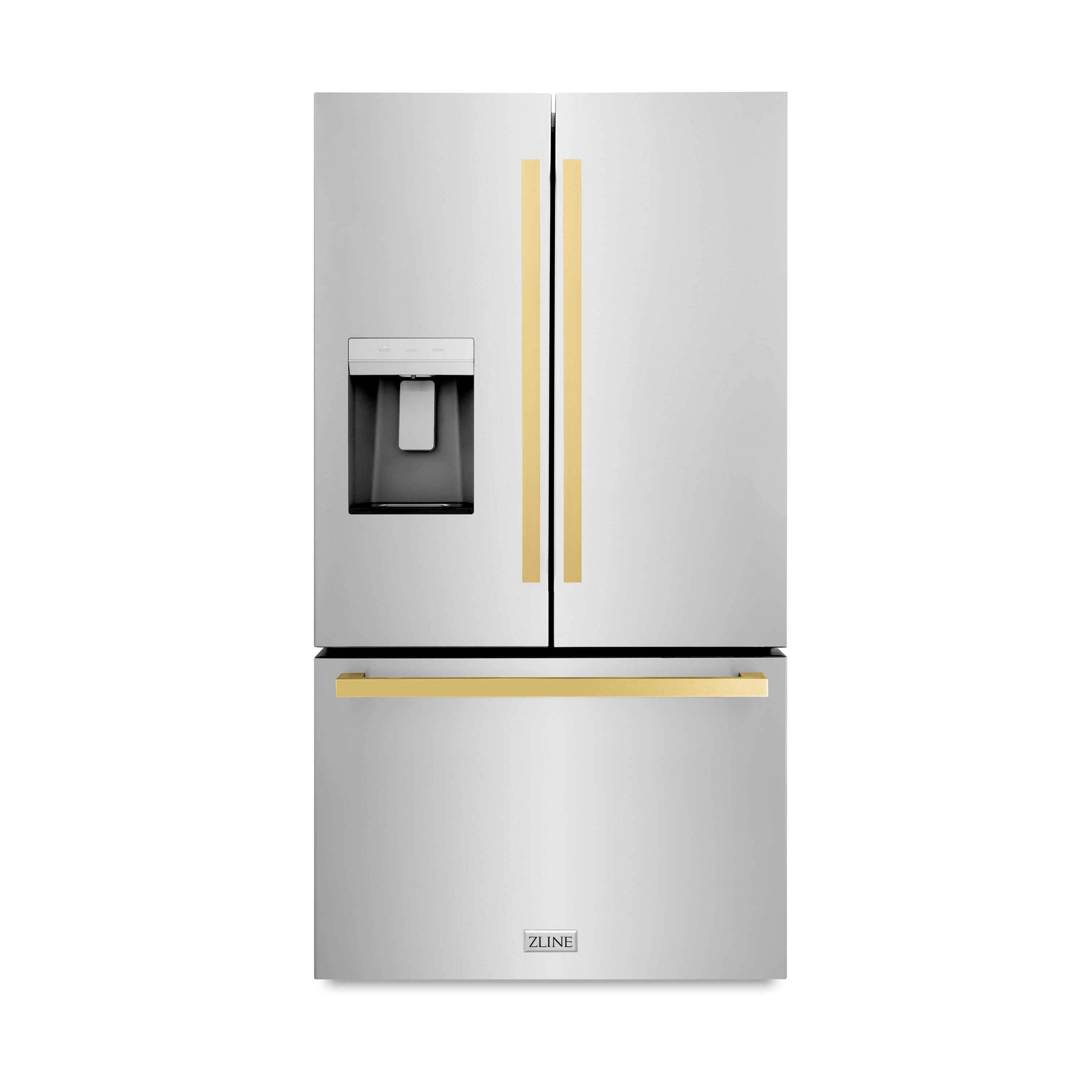 Refrigerador de Puertas Francesas de 3 Puertas con Hielera y Dispensador de Agua y Hielo (Acero Inoxidable con Mango Dorado Plano) Certificado ENERGY STAR - Profundidad Estándar de 28.9 pies cúbicos - Modelo RSMZ-W-36-FG