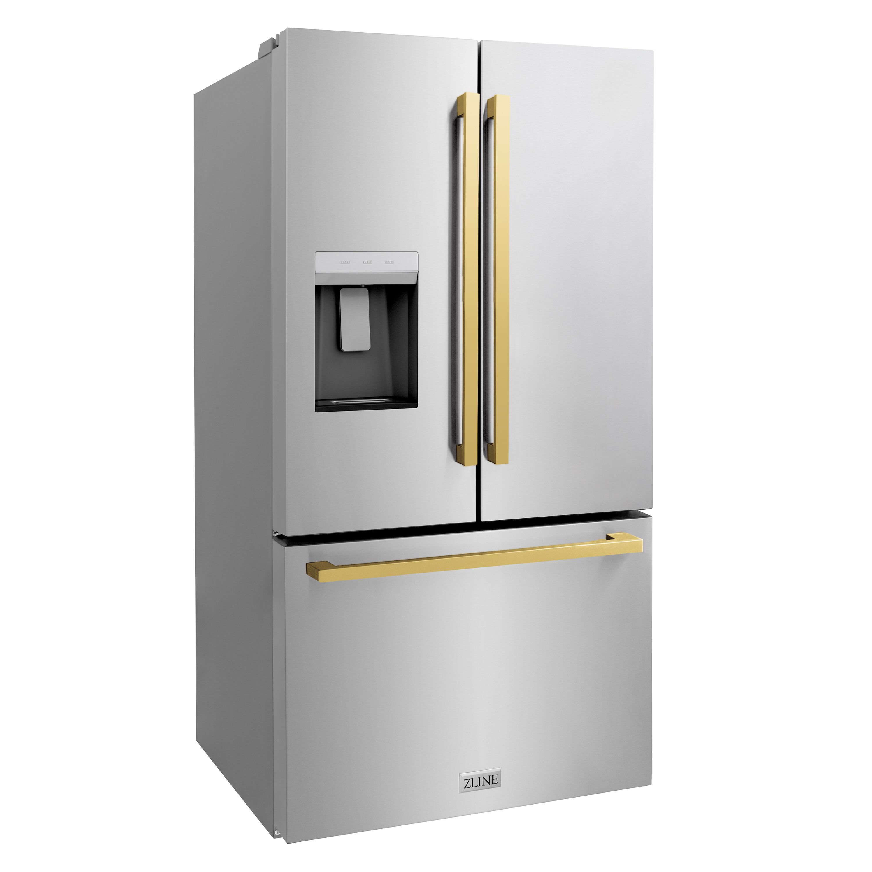 Refrigerador de Puertas Francesas de 3 Puertas con Hielera y Dispensador de Agua y Hielo (Acero Inoxidable con Mango Dorado Plano) Certificado ENERGY STAR - Profundidad Estándar de 28.9 pies cúbicos - Modelo RSMZ-W-36-FG