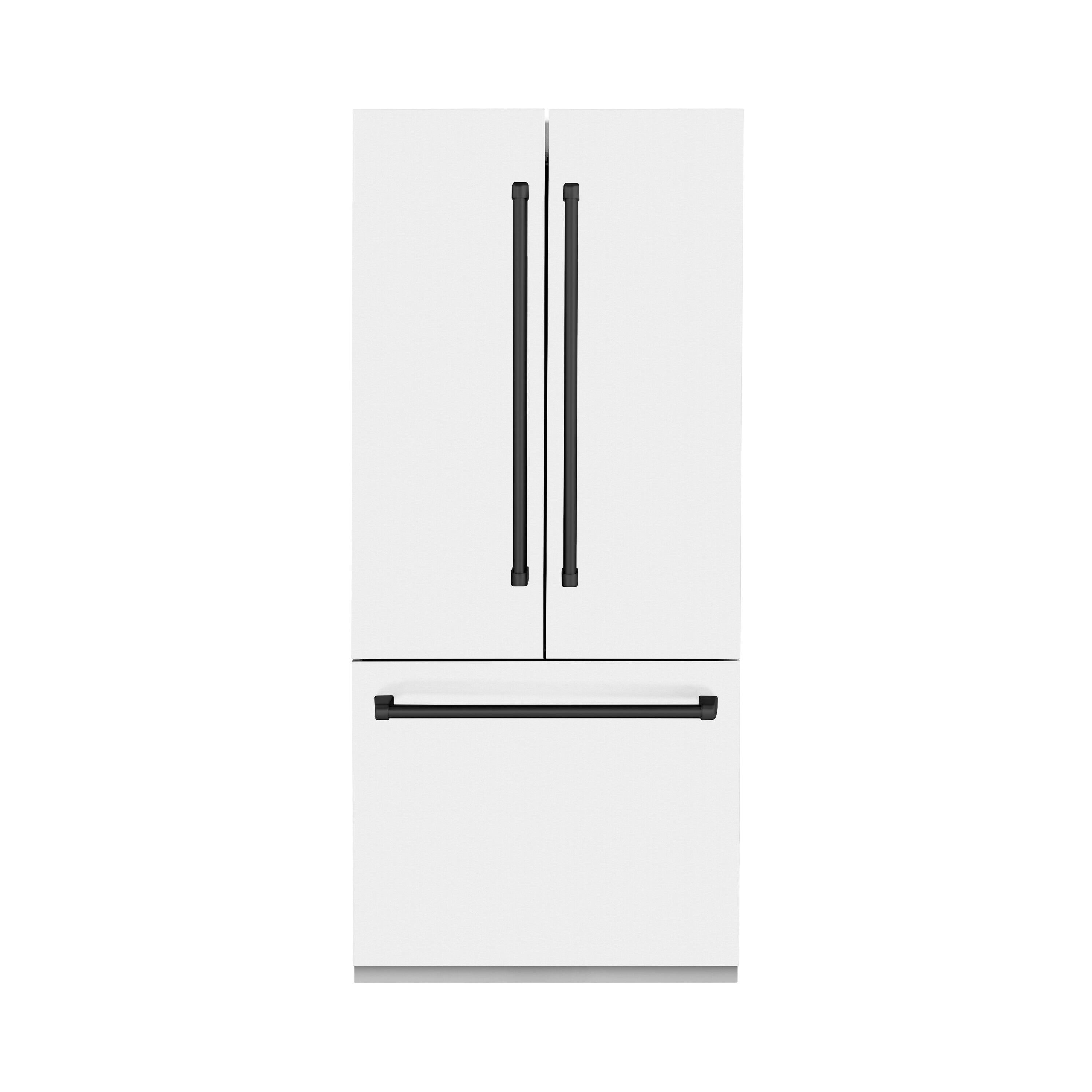 Refrigerador Empotrable de Puerta Francesa con Dispensador de Hielo y Agua (Acero Inoxidable con Puerta Blanca Mate y Mango de Acento Negro Mate) ENERGY STAR Certificado 19.6 pies cúbicos de Profundidad de Mostrador de ZLINE KITCHEN & BATH
