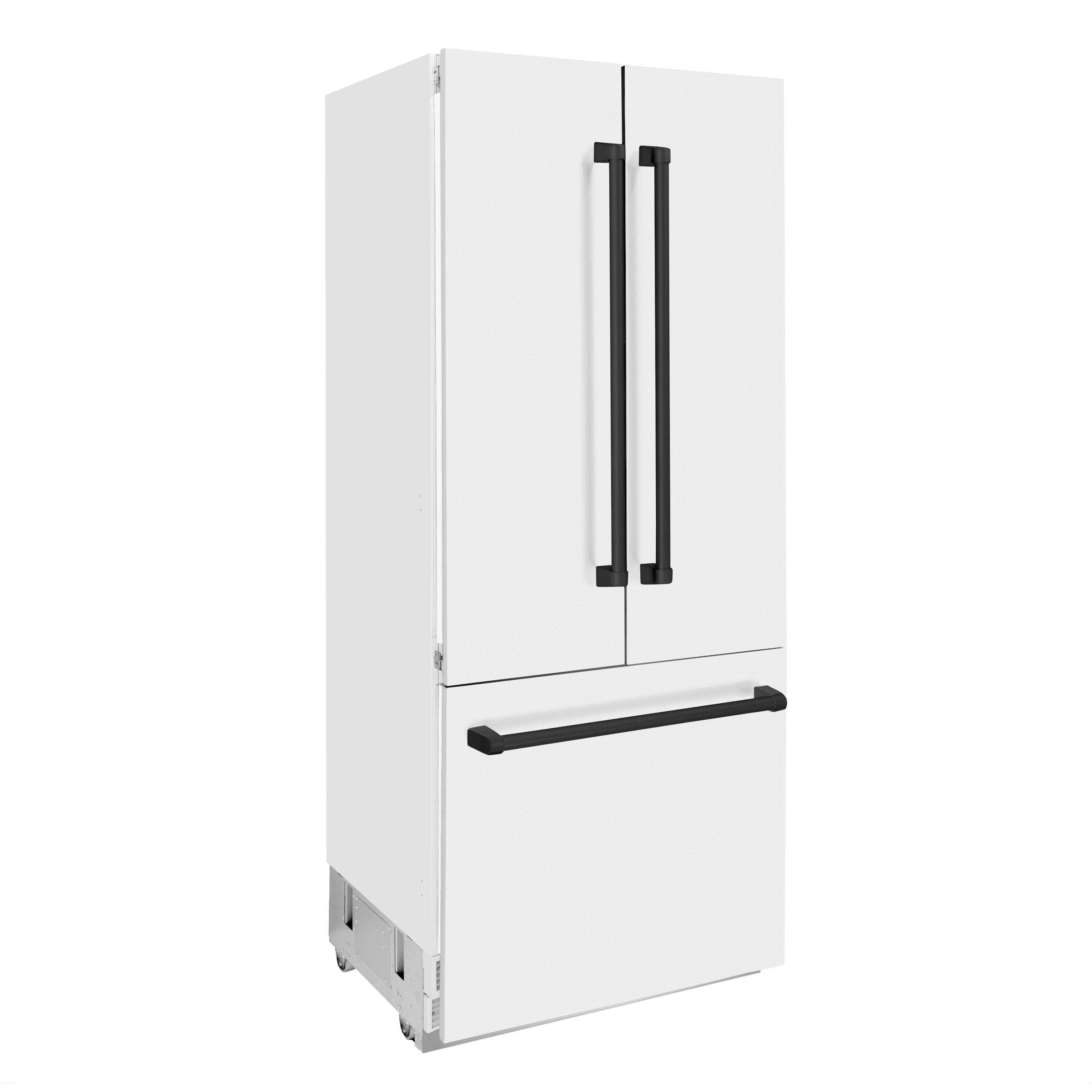 Refrigerador Empotrable de Puerta Francesa con Dispensador de Hielo y Agua (Acero Inoxidable con Puerta Blanca Mate y Mango de Acento Negro Mate) ENERGY STAR Certificado 19.6 pies cúbicos de Profundidad de Mostrador de ZLINE KITCHEN & BATH